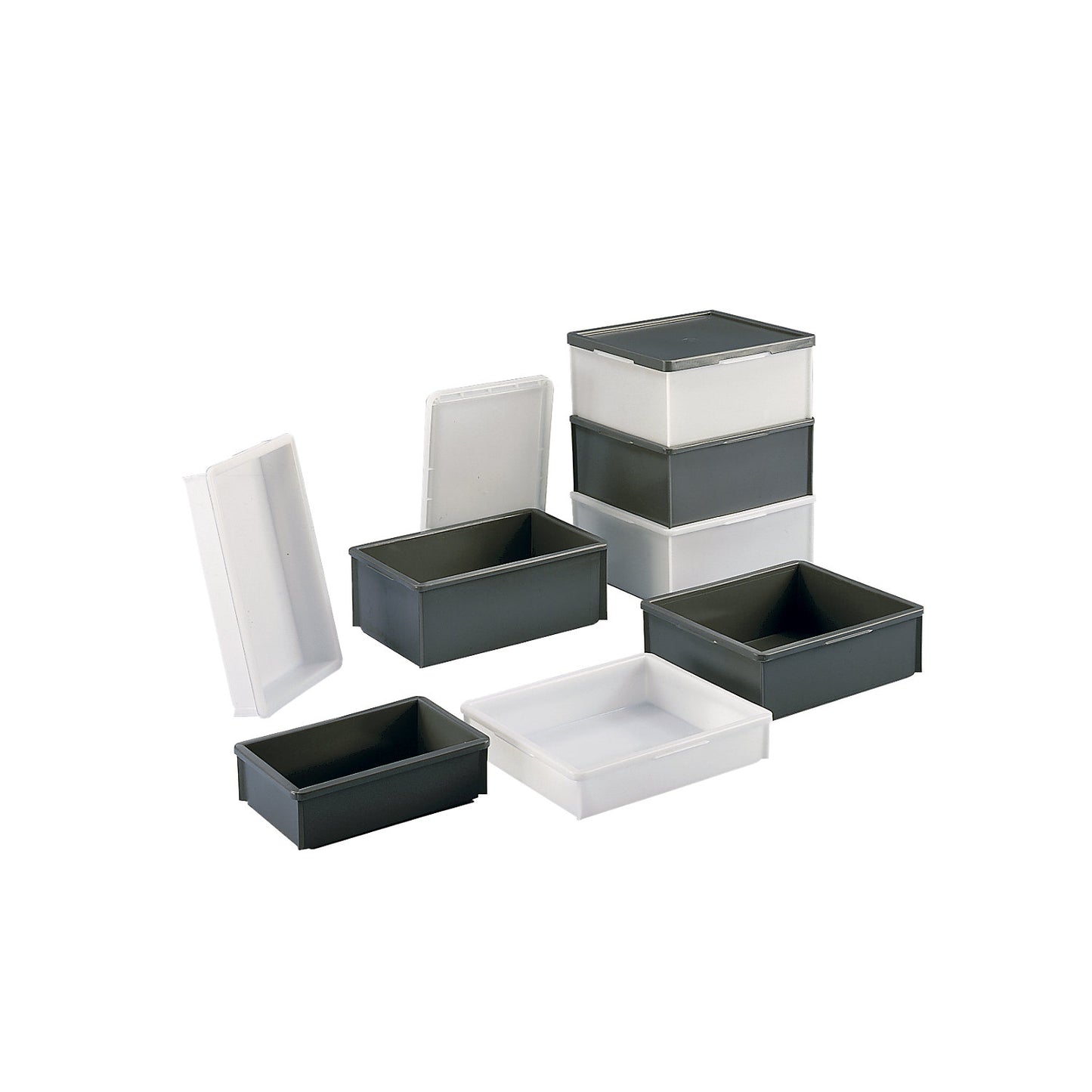 Stacking container made of polyethylene, without reinforcement ribs, capacity 30 l, grey.
