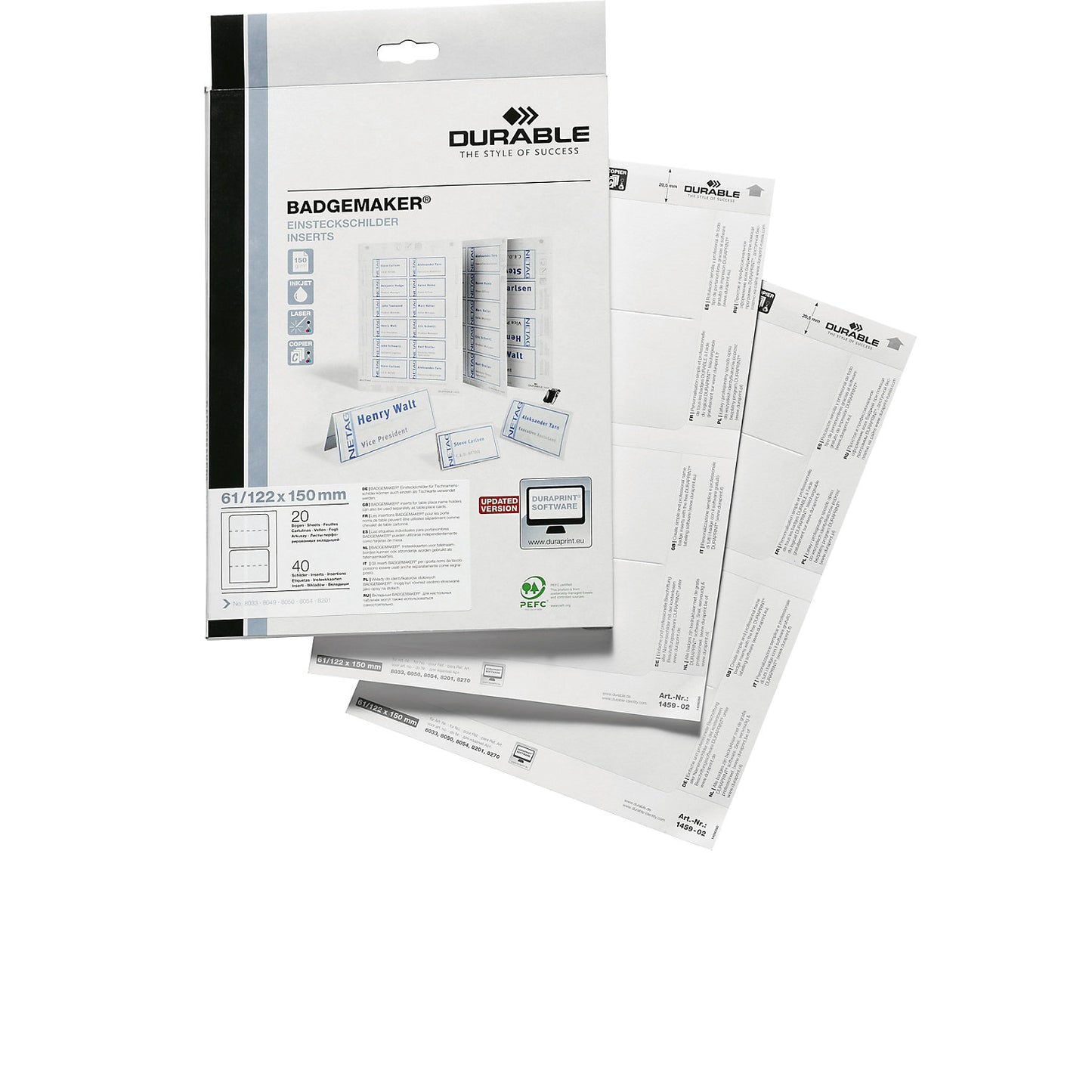 Replacement cards for table sign, for HxW 61/122 x 150 mm, pack of 200.
