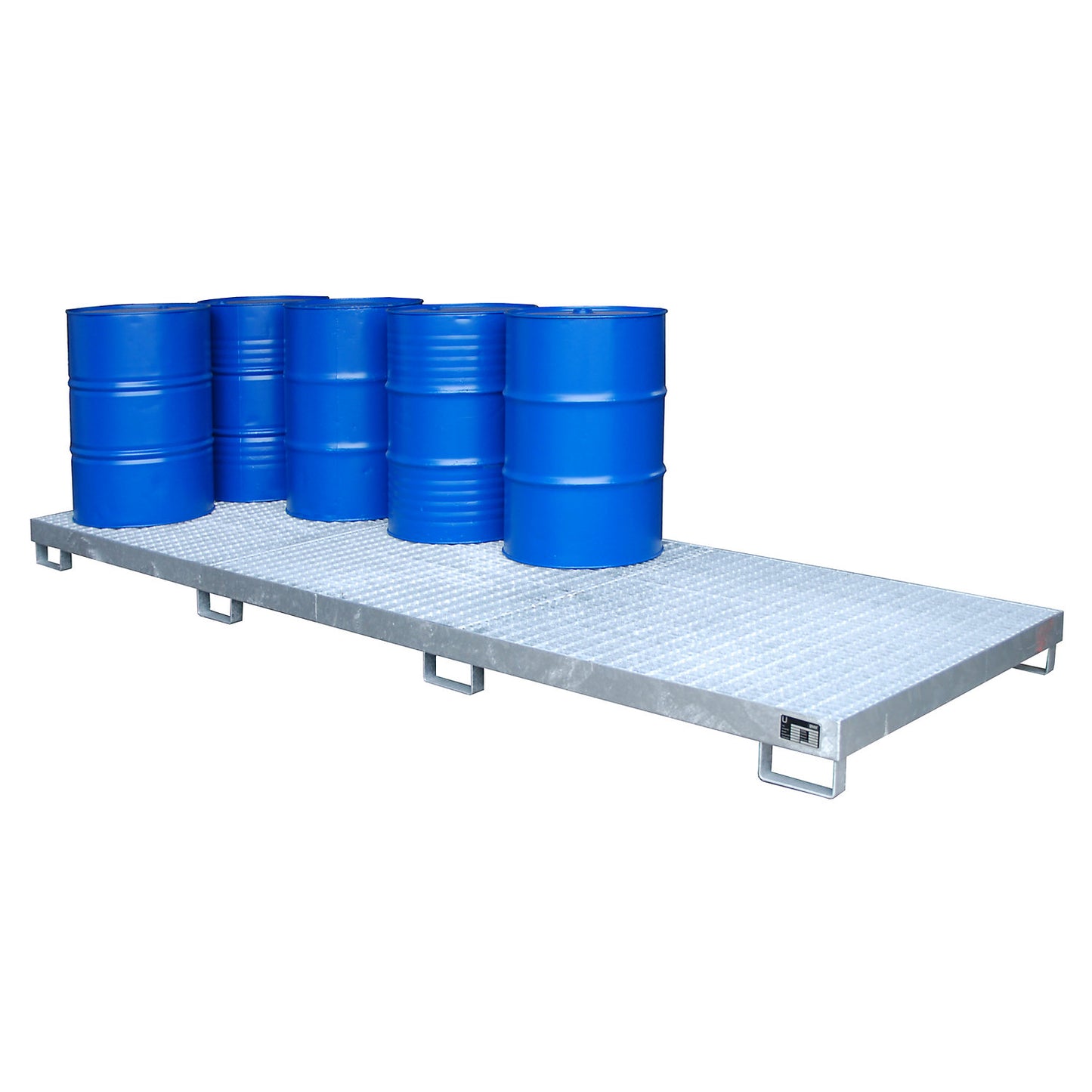 Steel sump tray, sump capacity 333 l, for 12 x 200 l drums, hot dip galvanised.