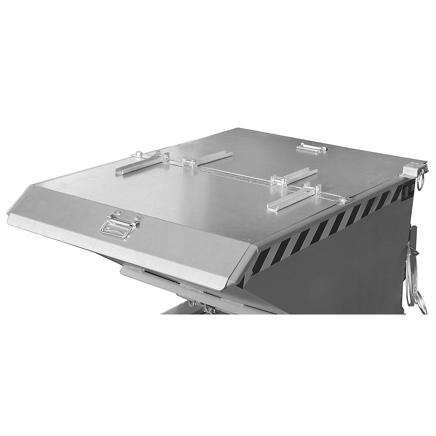 Hinged lid, 2-part, for container size 0.5 m³, zinc plated, extra cost.