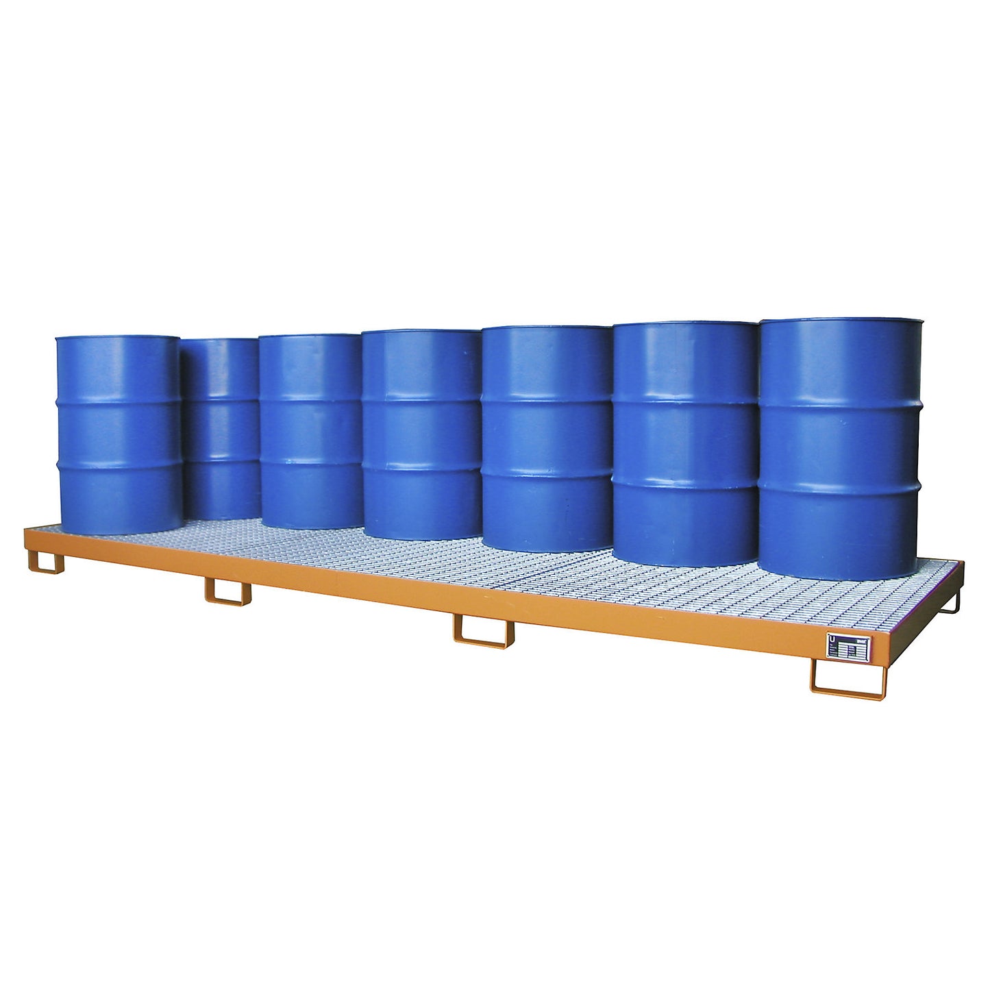 Steel sump tray, sump capacity 333 l, for 12 x 200 l drums, orange.