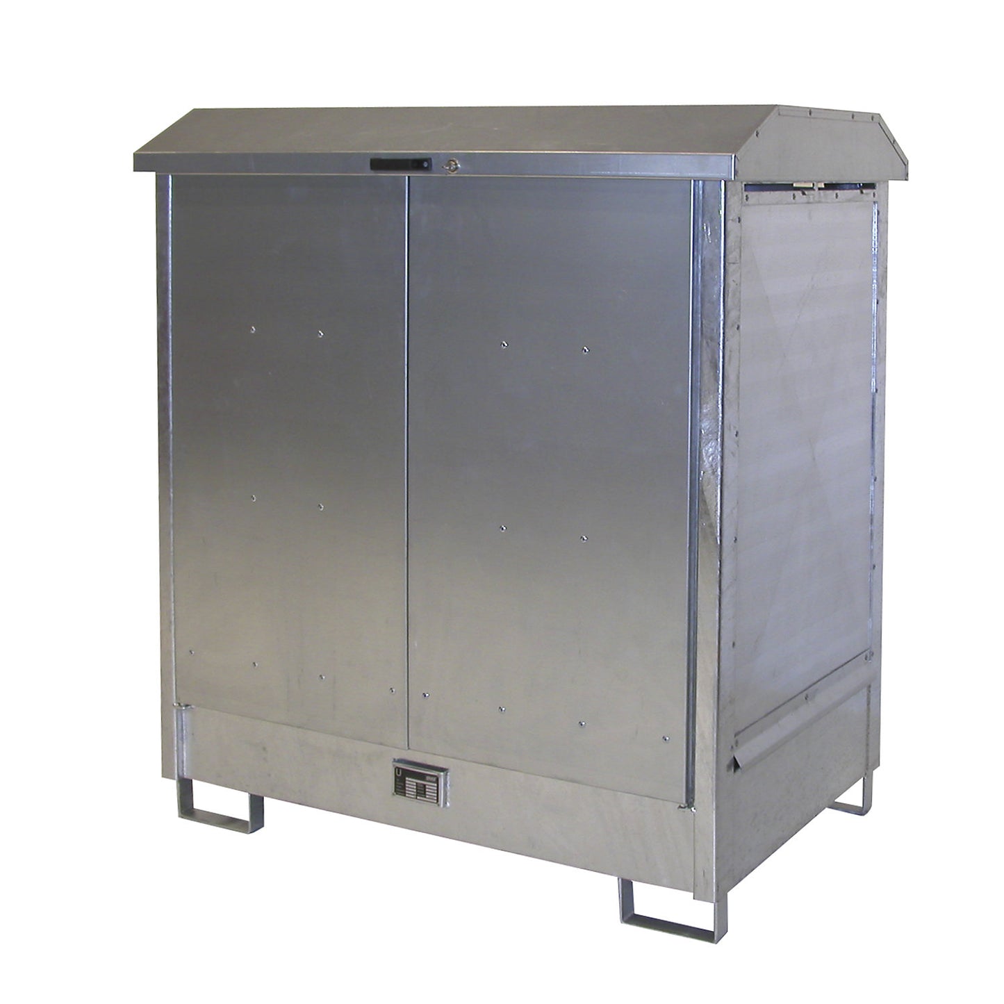Hazardous goods storage unit, with 2 hinged doors and forklift pockets, for 2 x 200 litre drums, zinc plated.