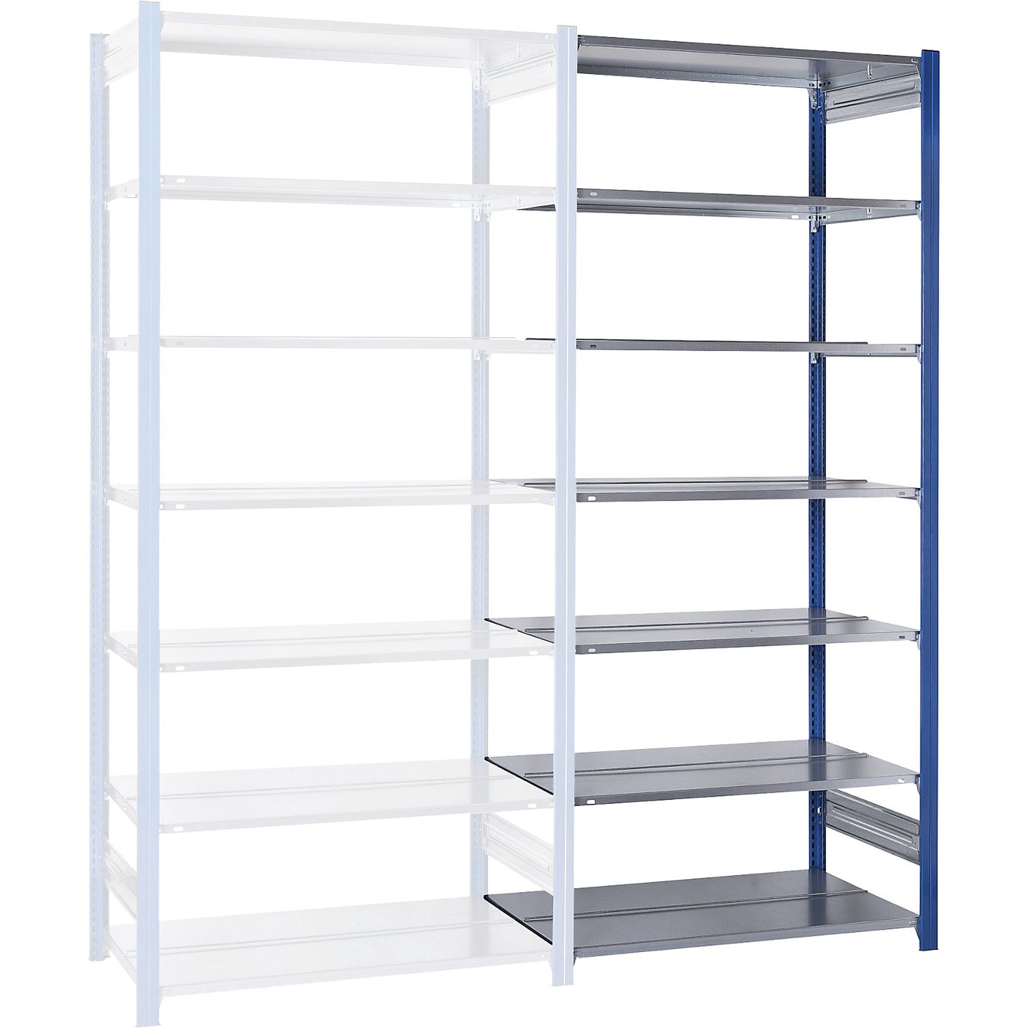 Boltless file shelving unit, double sided, height 2350 mm, WxD 1000 x 600 mm, extension shelf unit, blue / zinc plated.