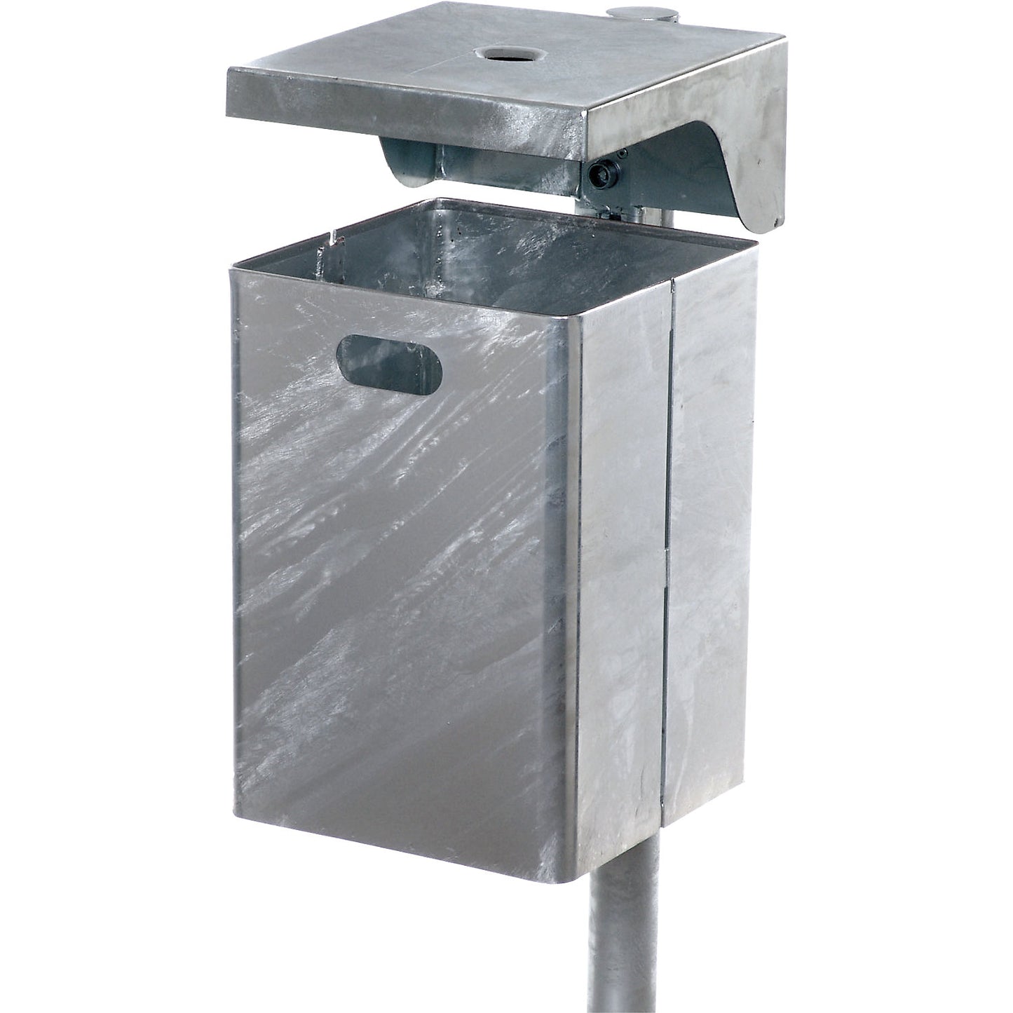 Waste collector for outdoor use, hot dip galvanised, capacity 50 l, WxHxD 310 x 685 x 360 mm, integrated ashtray.