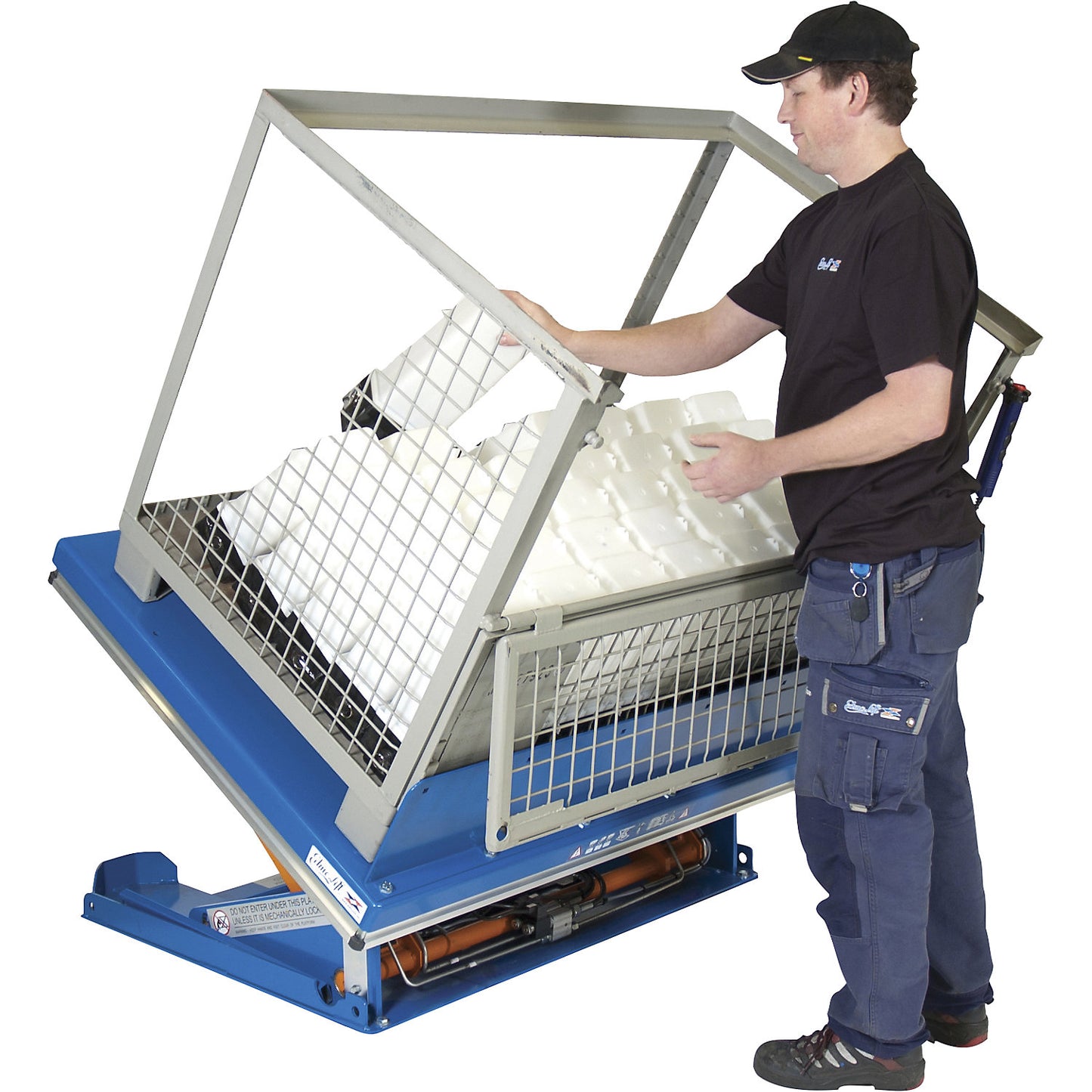 Lifting/tilting platform, G platform, tilts to long side, width 1300 mm, for counterbalance forklift.