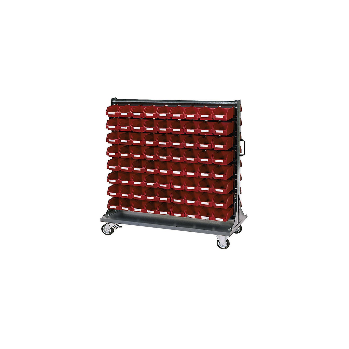 Storage shelf unit dolly, with open fronted storage bins, height 1065 mm.