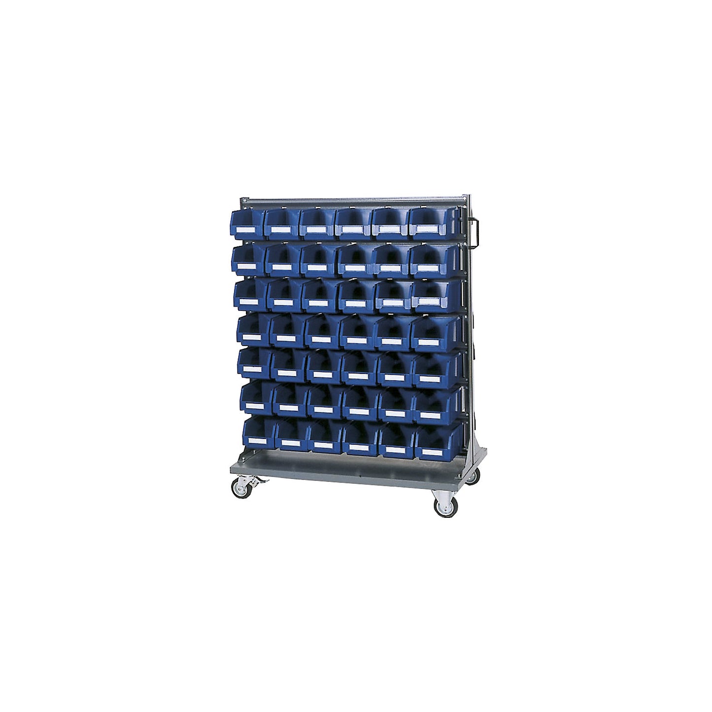 Storage shelf unit dolly, without open fronted storage bins, height 1335 mm.