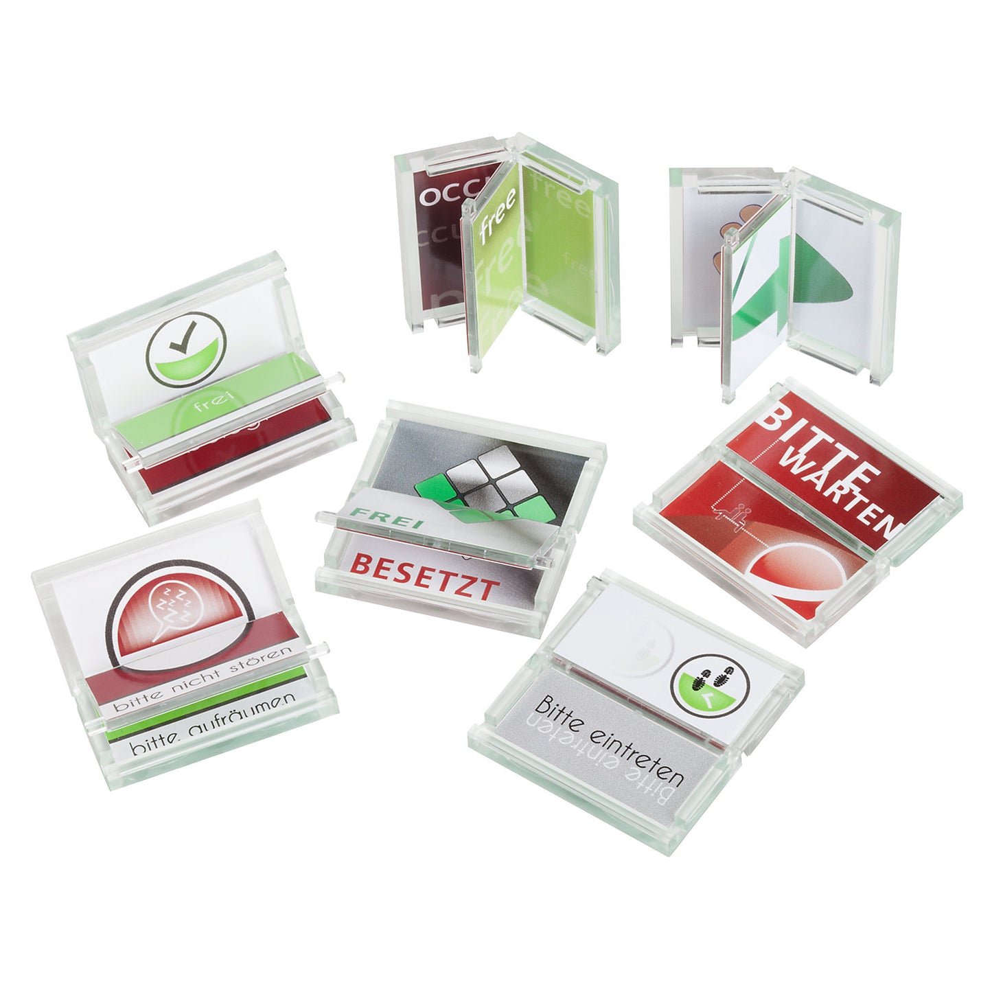 Universal vacant/occupied indicator, HxW 46 x 46 mm, red and green.