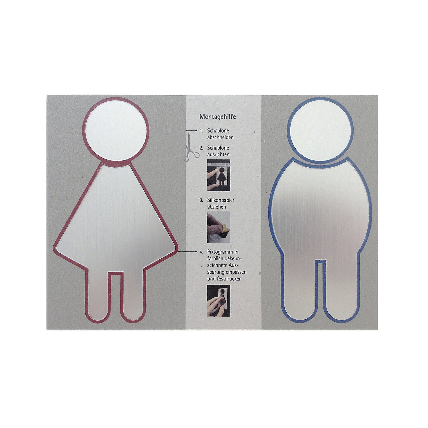 Pictogram set, adhesive mounting, height 140 mm, 1 x ladies' WC, men's WC each.
