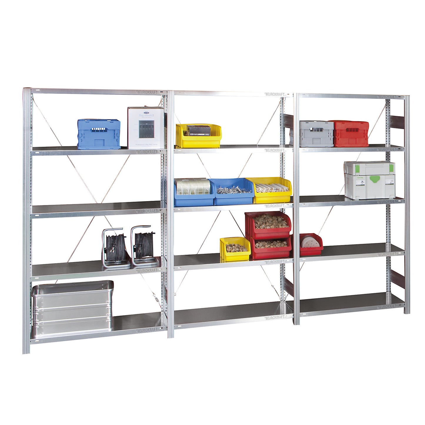 Boltless shelving unit, medium duty, single-sided, HxWxD 3000 x 1300 x 400 mm, grey, standard shelf unit.