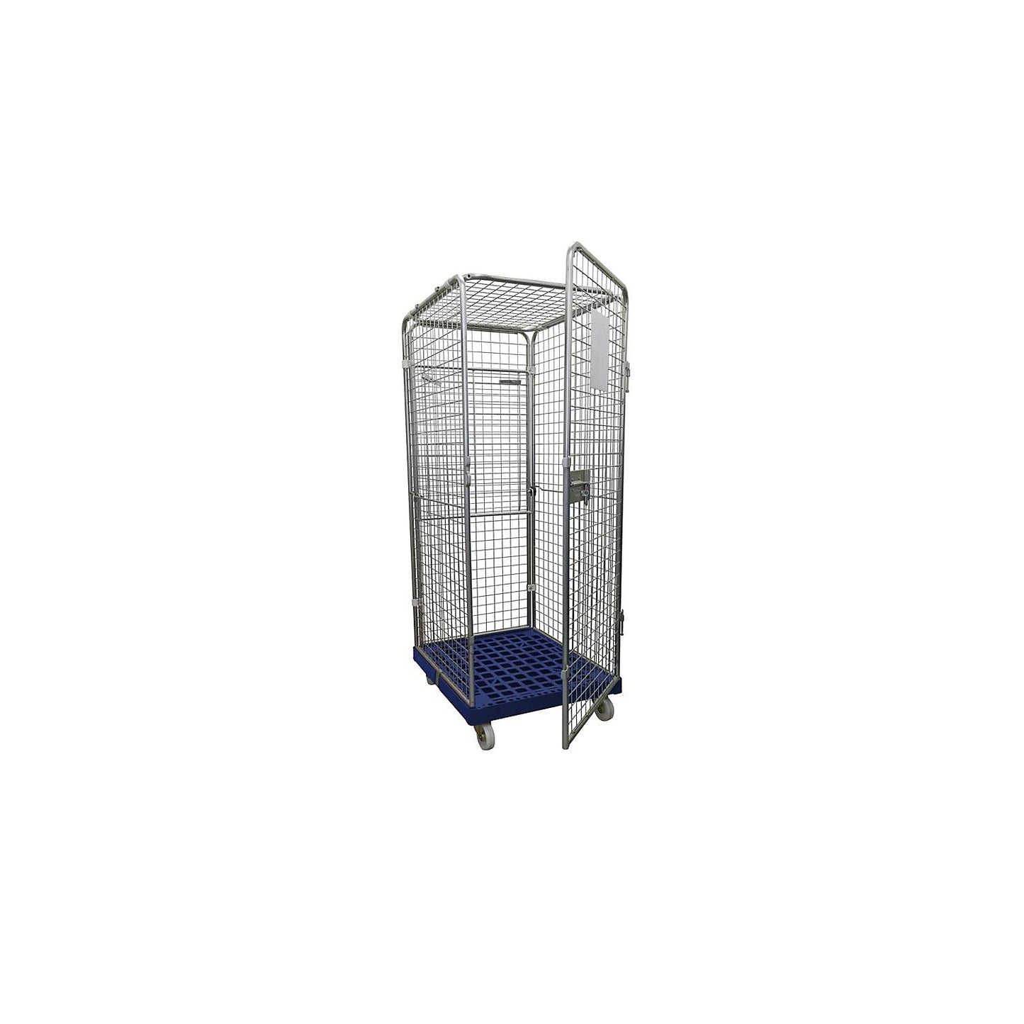Security roll container with plastic dolly, effective height 1585 mm, with 1 door.