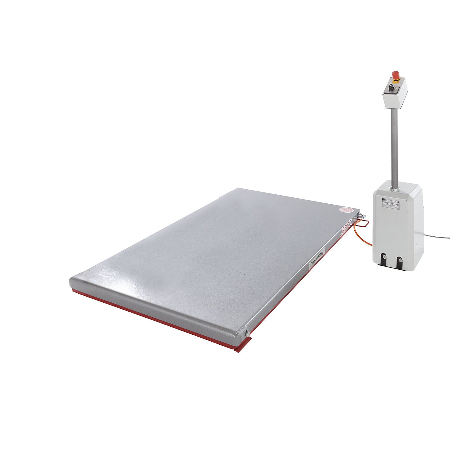 Low profile lift table, G series, max. load 1000 kg, lifting range 80 - 750 mm, LxW 1450 x 900 mm, 400 V 3-phase.
