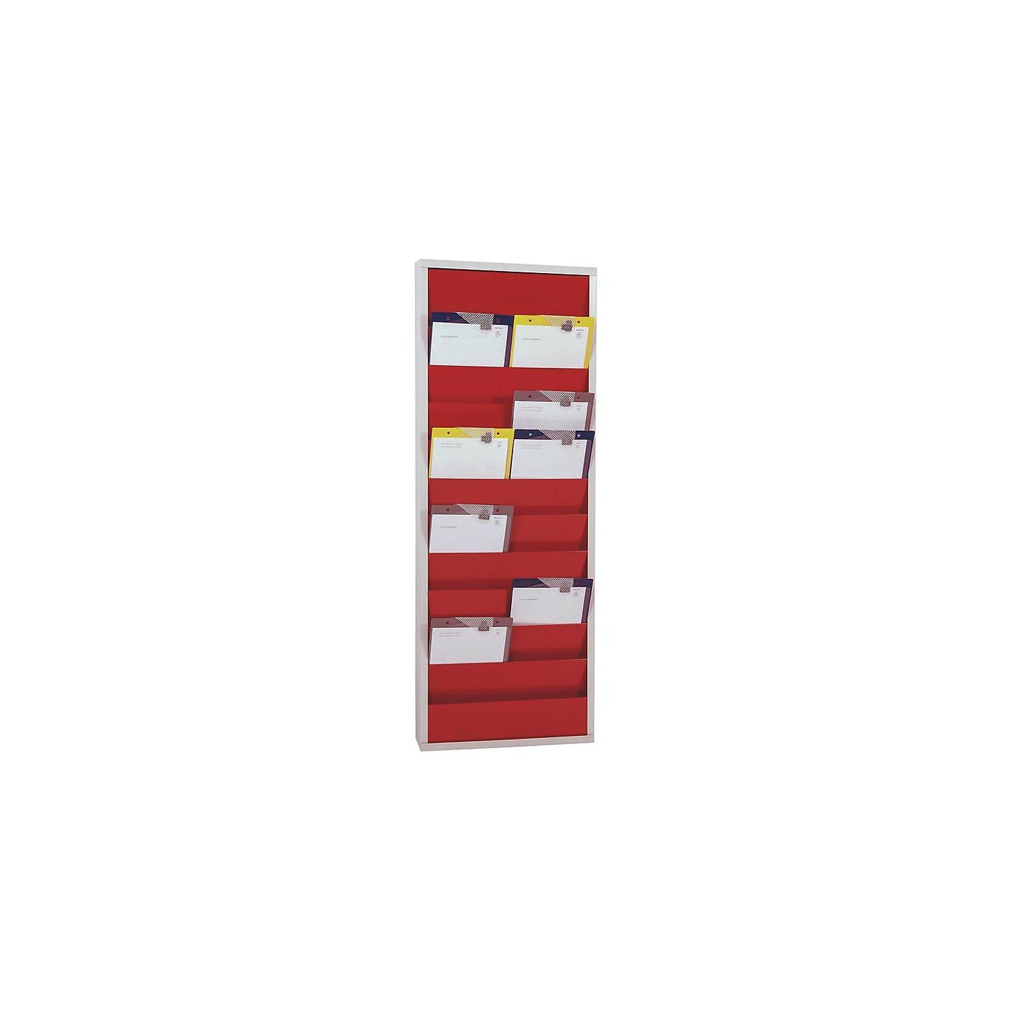 Planning board, with 10 rails, double row, HxWxD 1280 x 554 x 74 mm, red.