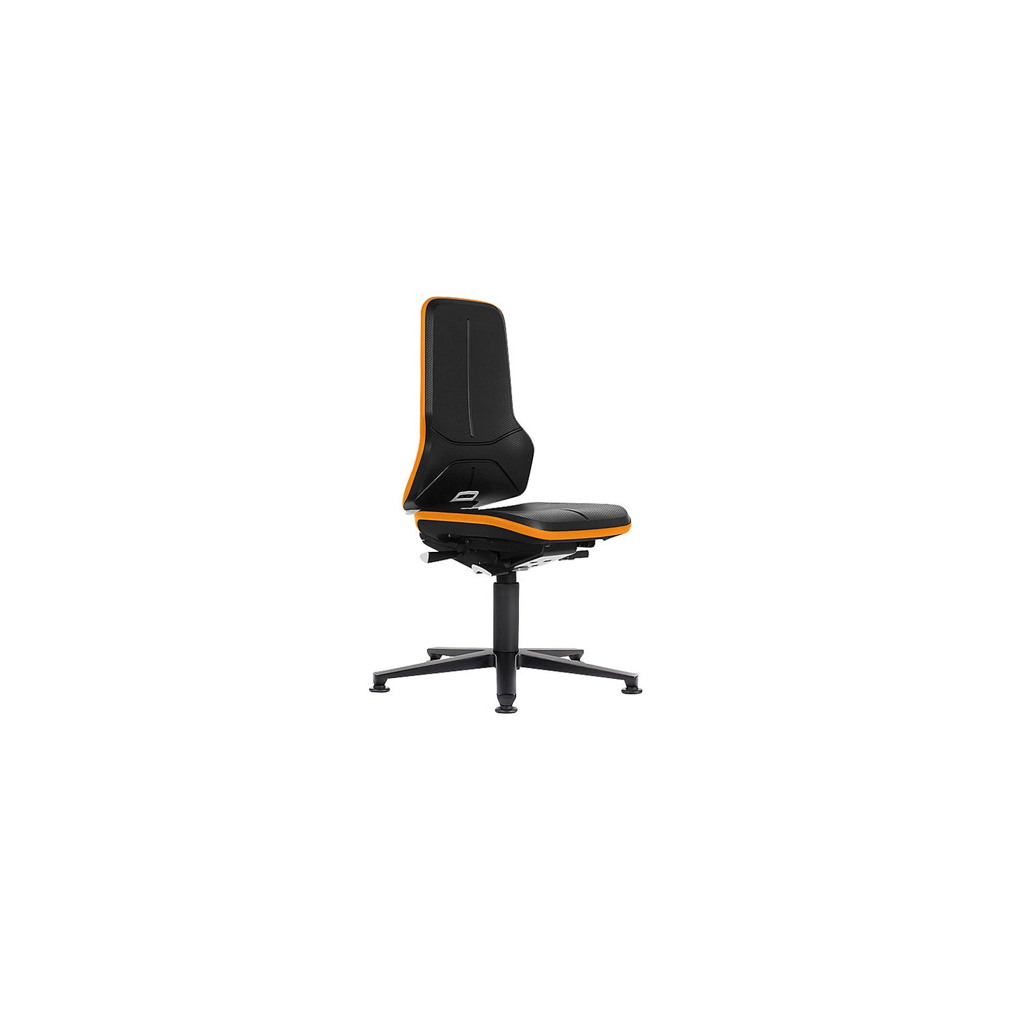 NEON ESD industrial swivel chair, floor glides, permanent contact mechanism, skintec, orange bumper.