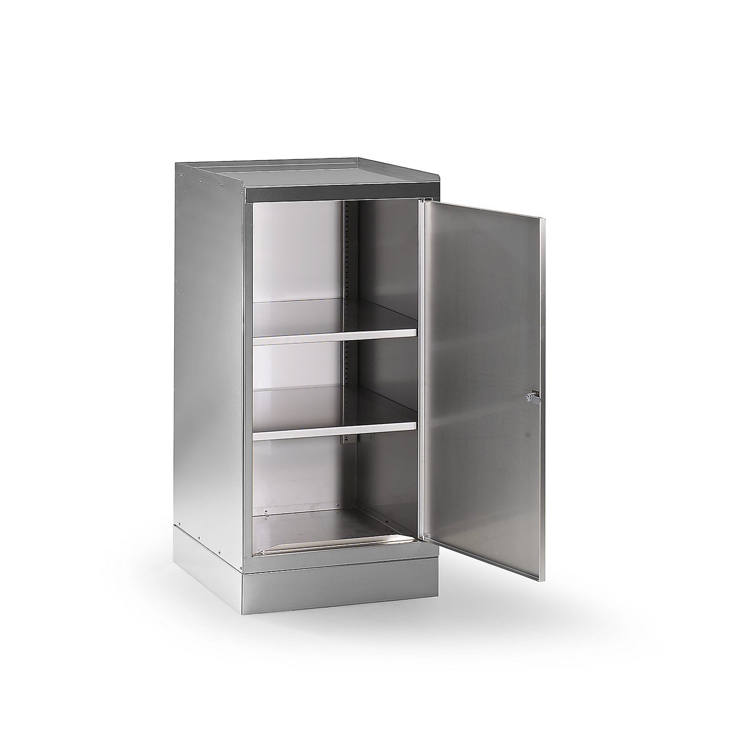 Stainless steel tool cupboard, with 2 shelves, HxWxD 1000 x 500 x 500 mm.