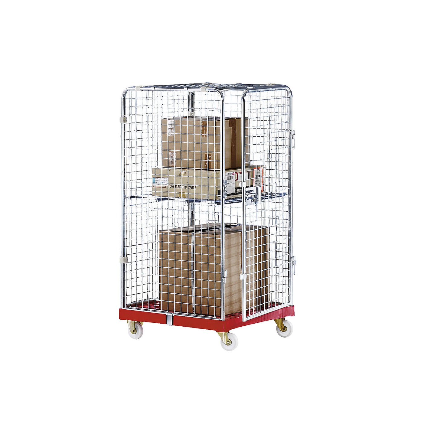 SAFE roll container, HxWxD 1200 x 720 x 810 mm, red transport dolly.