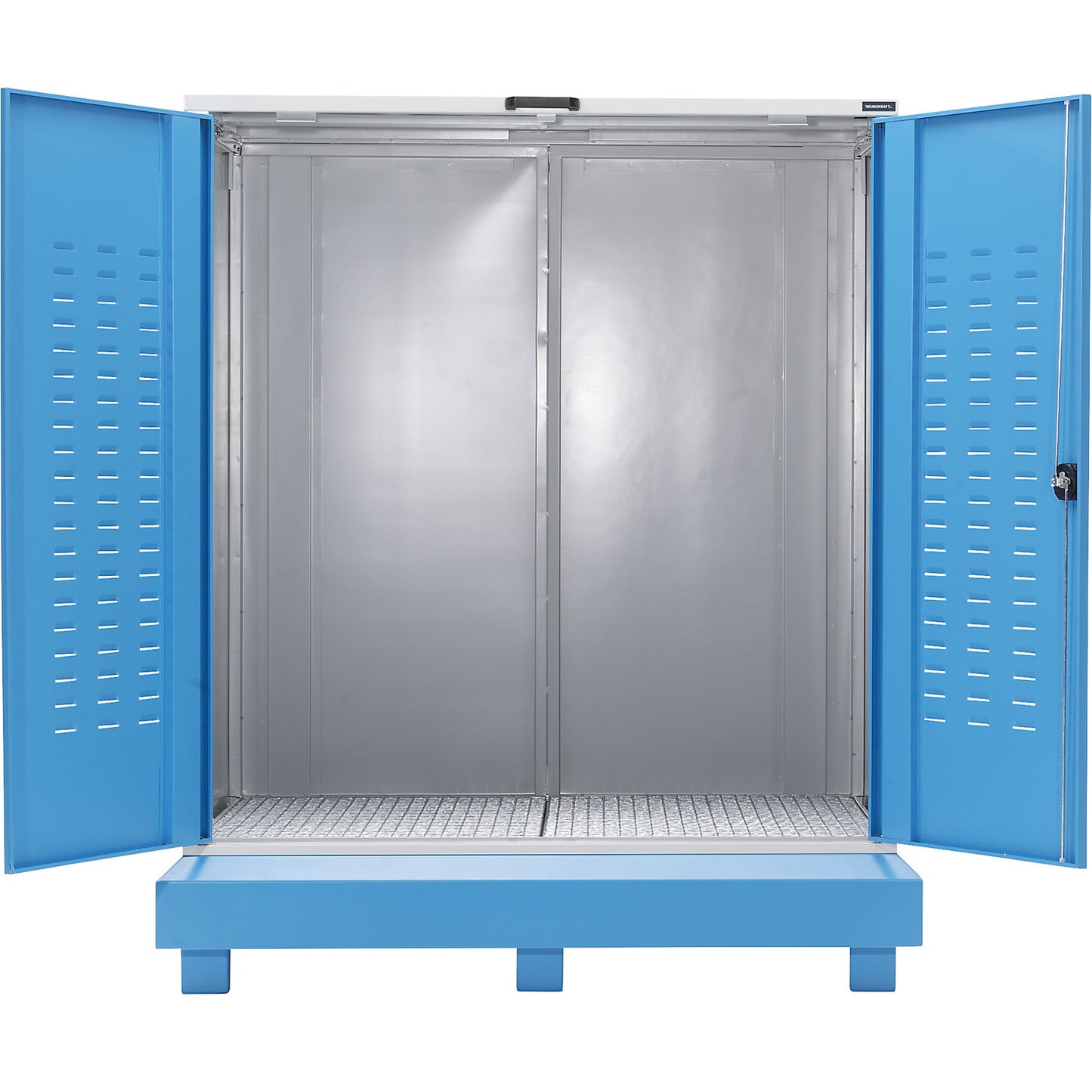 Hazardous goods storage for drums, sump capacity 400 l, WxD 1600 x 1450 mm.