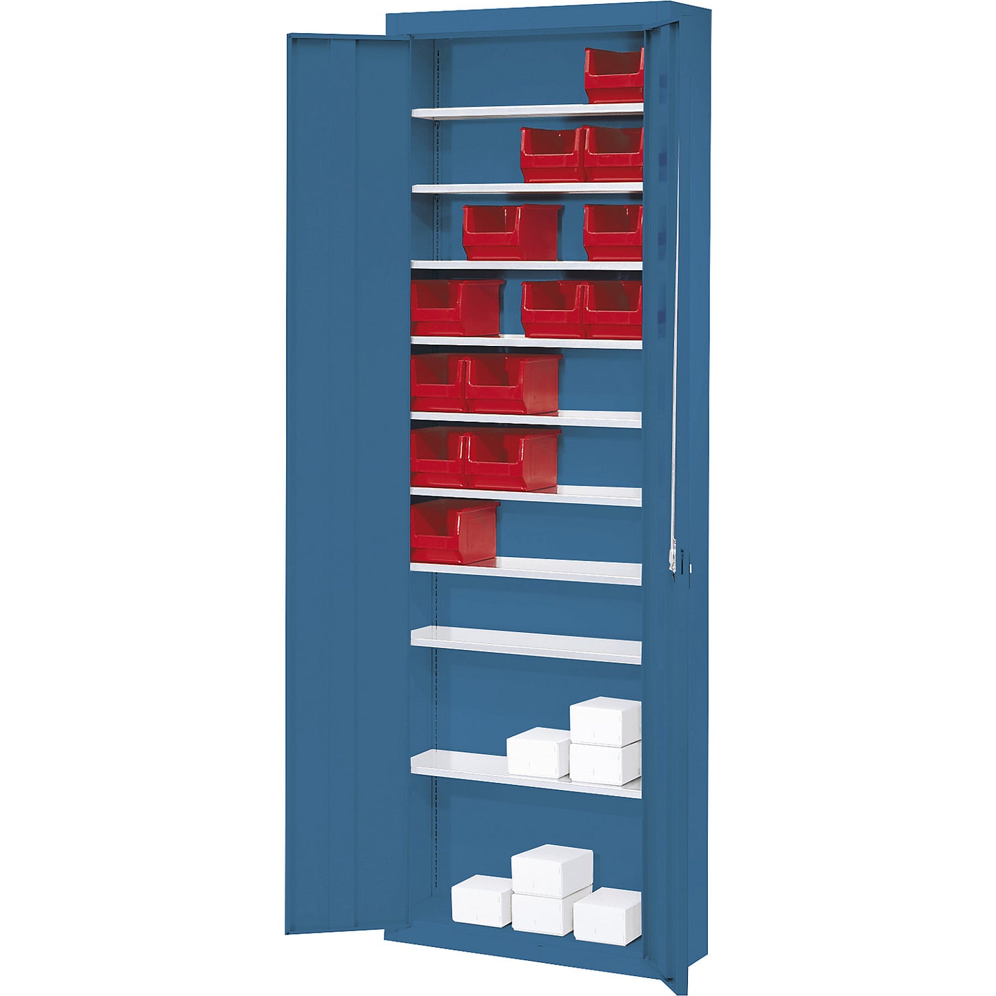 Storage cupboard, without open fronted storage bins, HxWxD 2150 x 680 x 280 mm, single colour, blue.