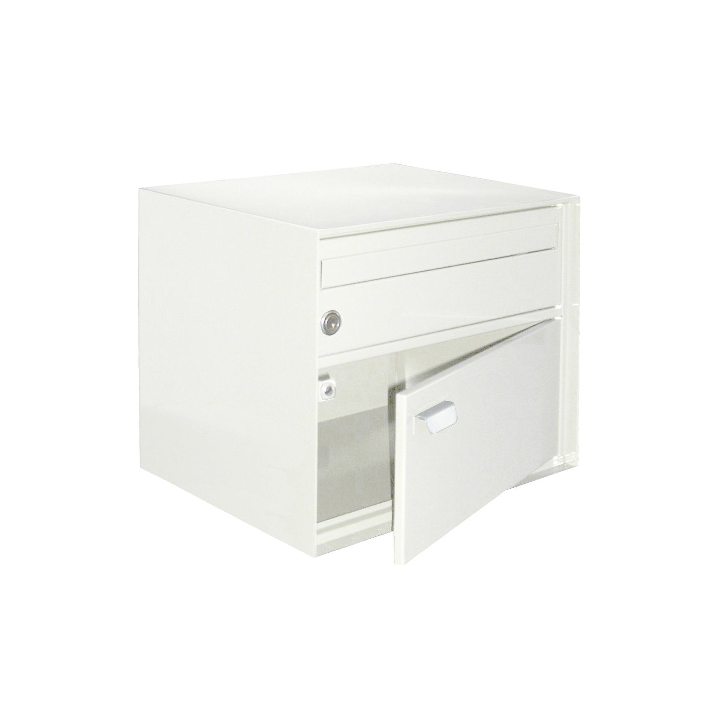 Letter box, WxHxD 390 x 315 x 310 mm, sheet steel, powder coated, traffic white.