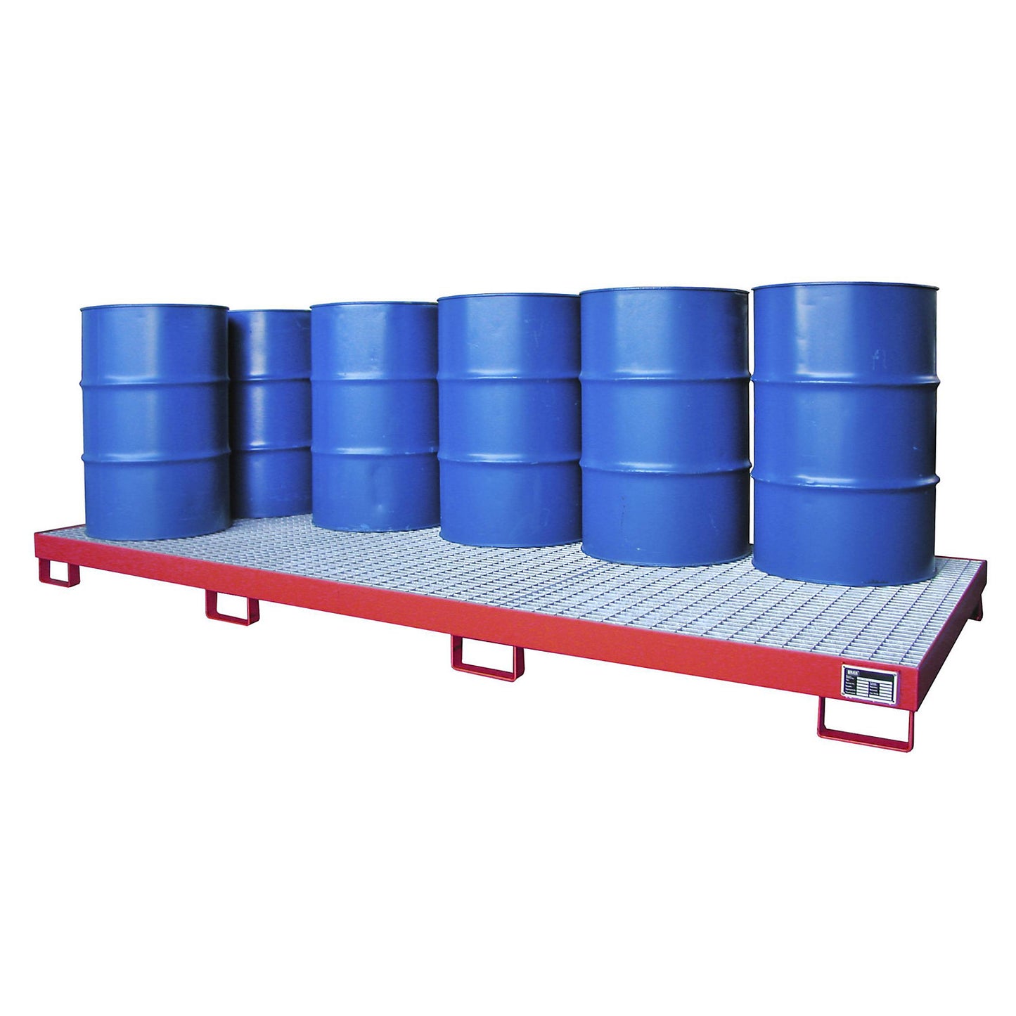 Steel sump tray, sump capacity 240 l, for 10 x 200 l drums, red.