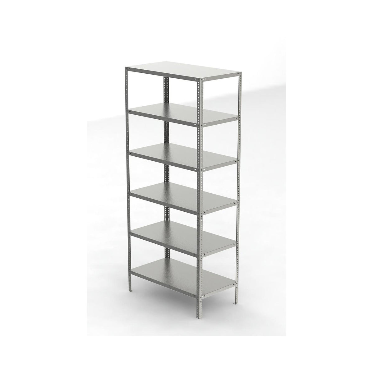 Stainless steel shelf unit, shelf height 2500 mm, standard shelf, width x depth 1100 x 600 mm.