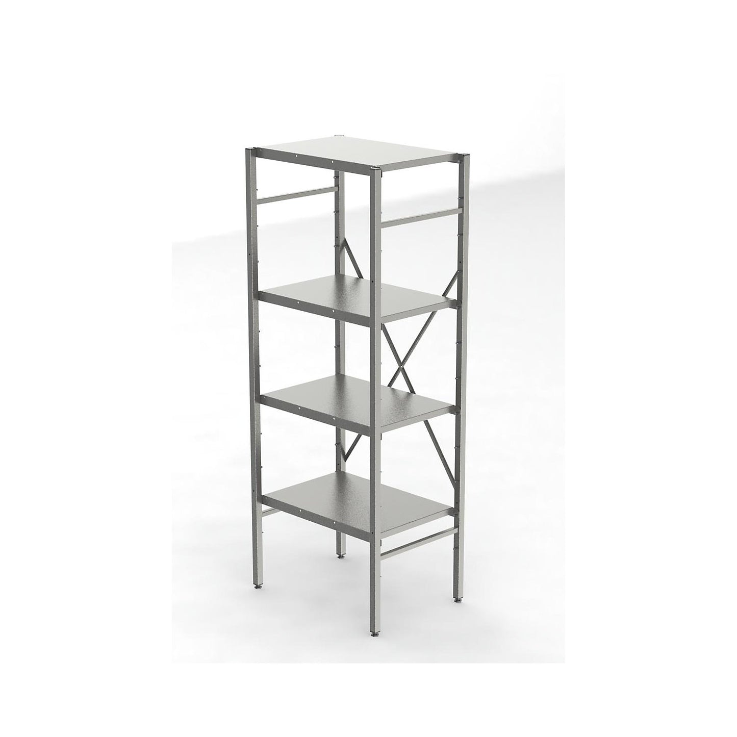 Stainless steel boltless shelf unit, 4 smooth shelves, shelf width x depth 640 x 440 mm, standard shelf unit.
