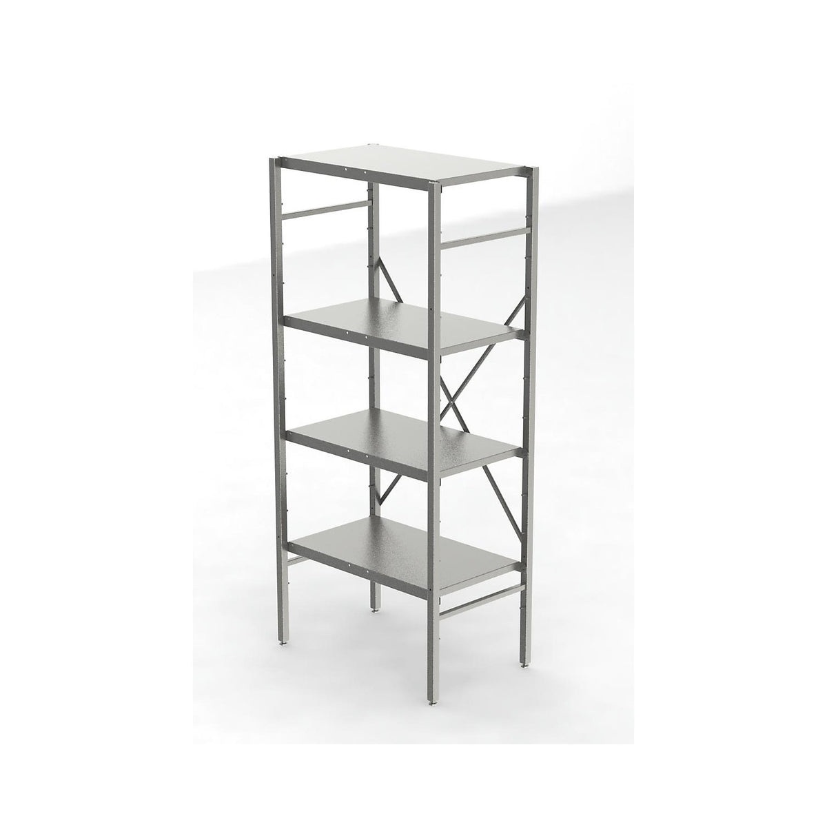 Stainless steel boltless shelf unit, 4 smooth shelves, shelf width x depth 740 x 440 mm, standard shelf unit.