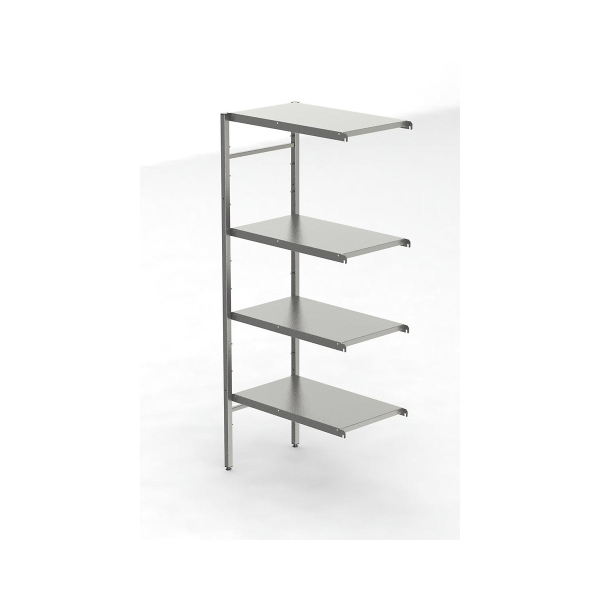 Stainless steel boltless shelf unit, 4 smooth shelves, shelf width x depth 740 x 440 mm, extension shelf unit.