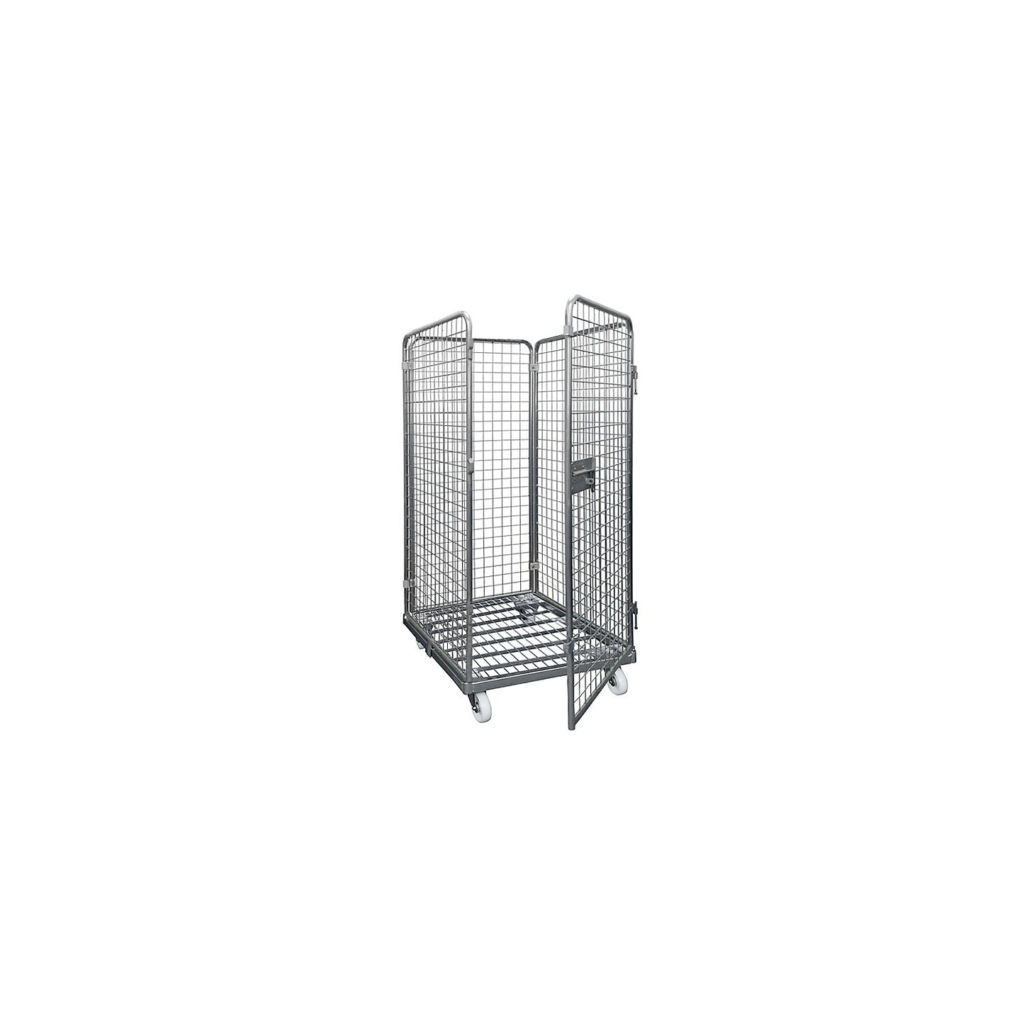 Wire mesh container with steel dolly, 4-sided, effective height 1350 mm.