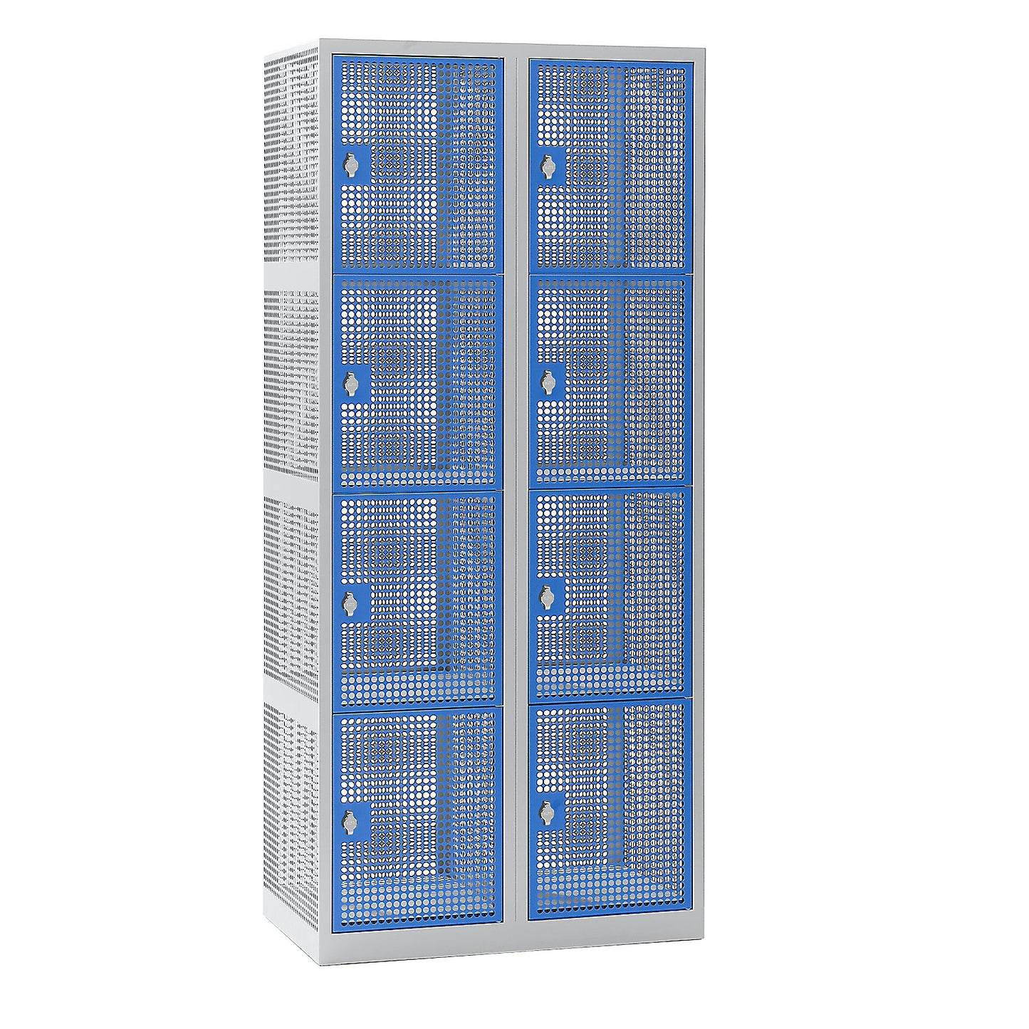4-fold compartment locker, perforated sheet steel, 2 compartments, light grey / light blue.