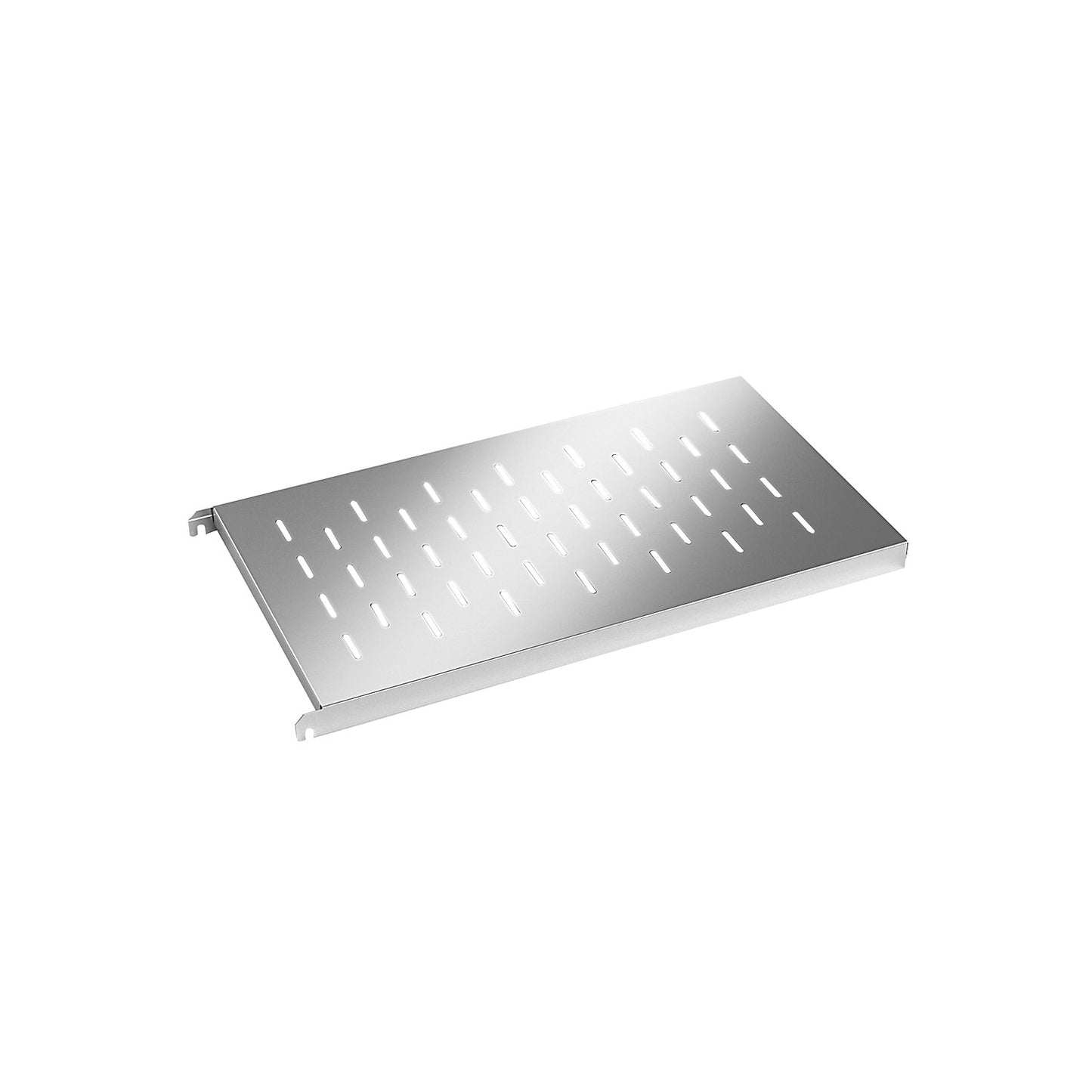 Stainless steel shelf, perforated corner shelf, WxD 740 x 440 mm.