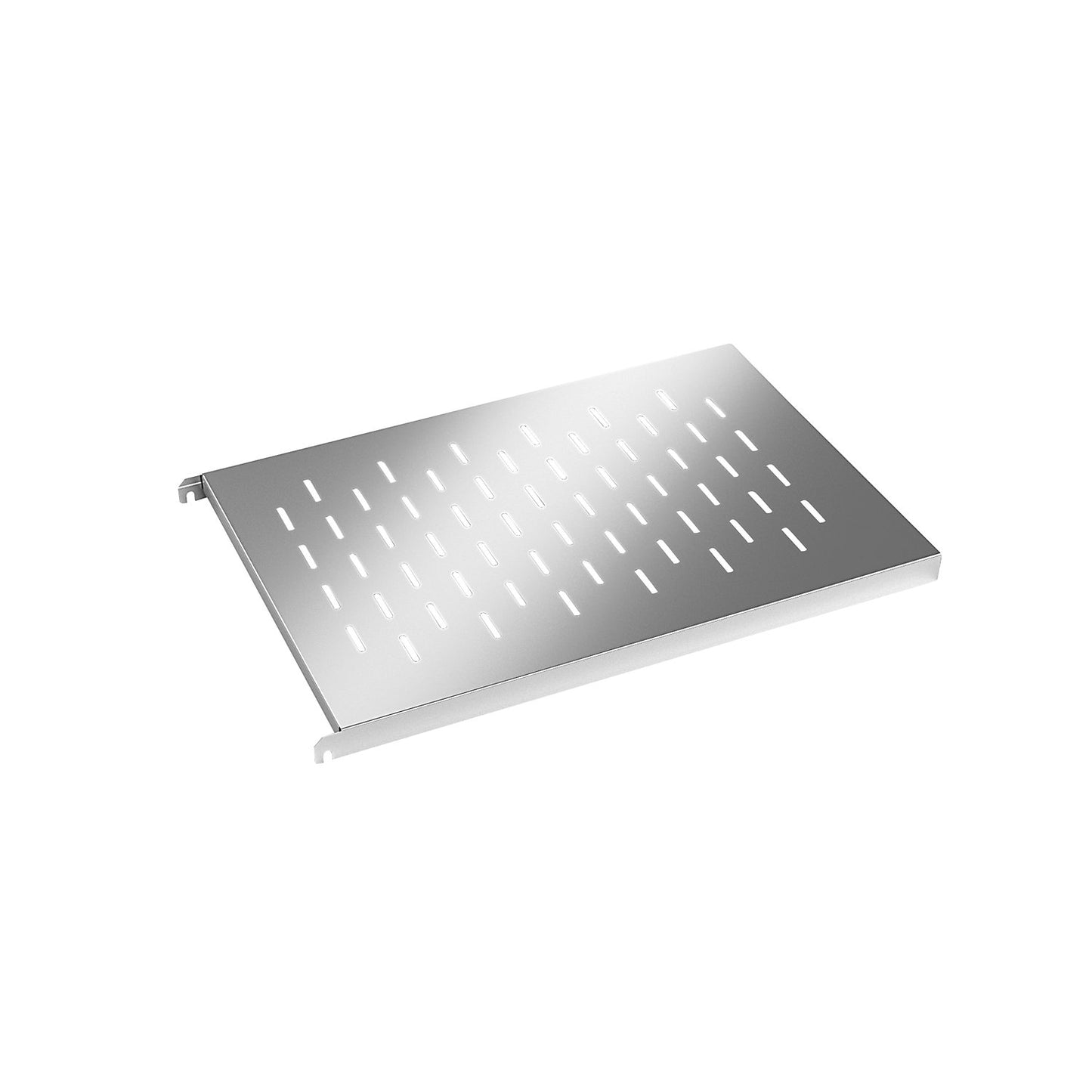 Stainless steel shelf, perforated corner shelf, WxD 740 x 540 mm.