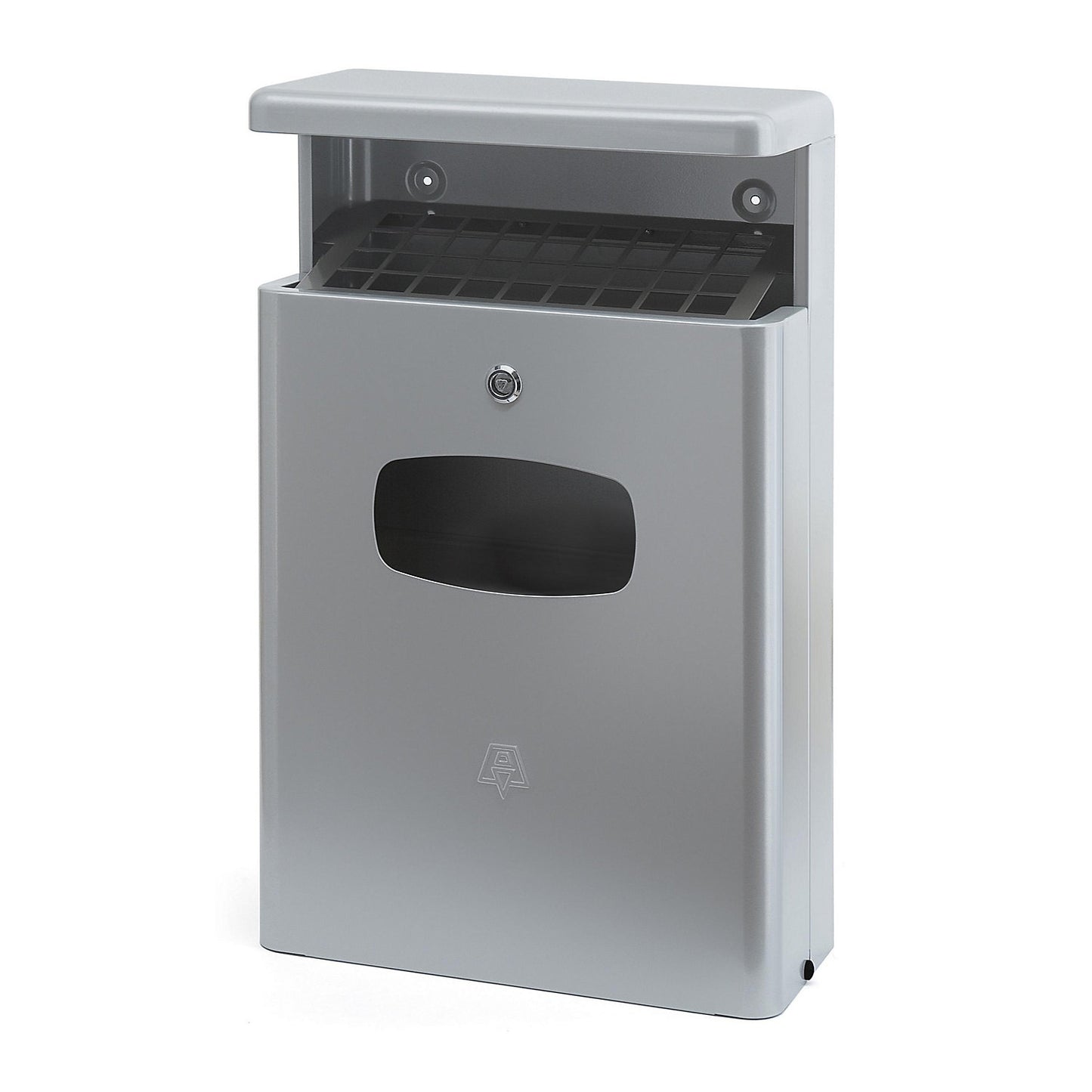 Wall mounted waste collector with ashtray, capacity 16 l, WxHxD 400 x 650 x 190 mm, grey.