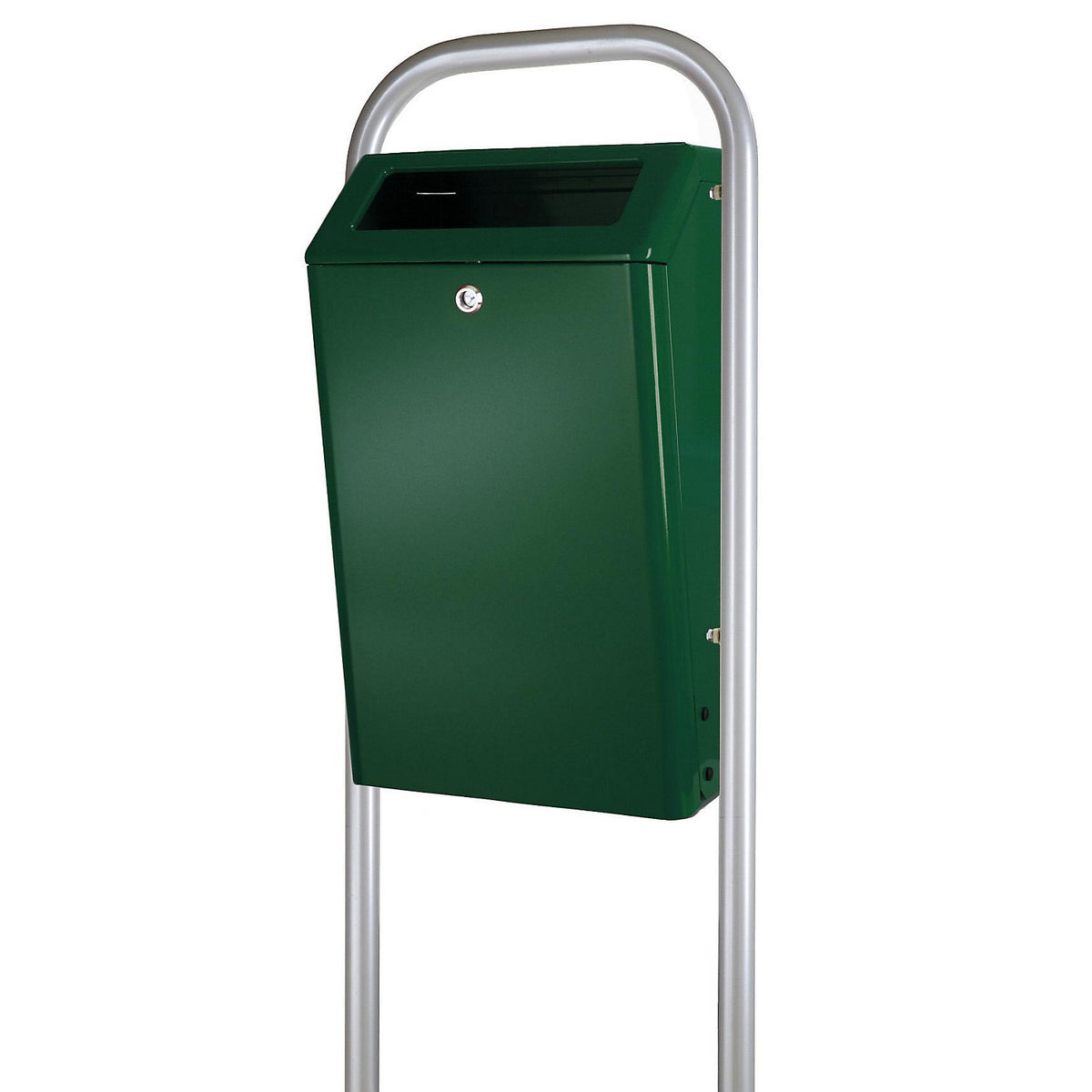 Waste collector with metal inner container, capacity 50 l, WxHxD 305 x 725 x 400 mm, green.