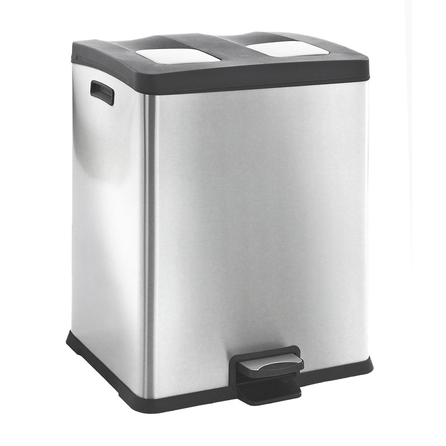 Pedal waste collector, capacity 2 x 30 l, WxHxD 459 x 636 x 495 mm, stainless steel, matt finish.