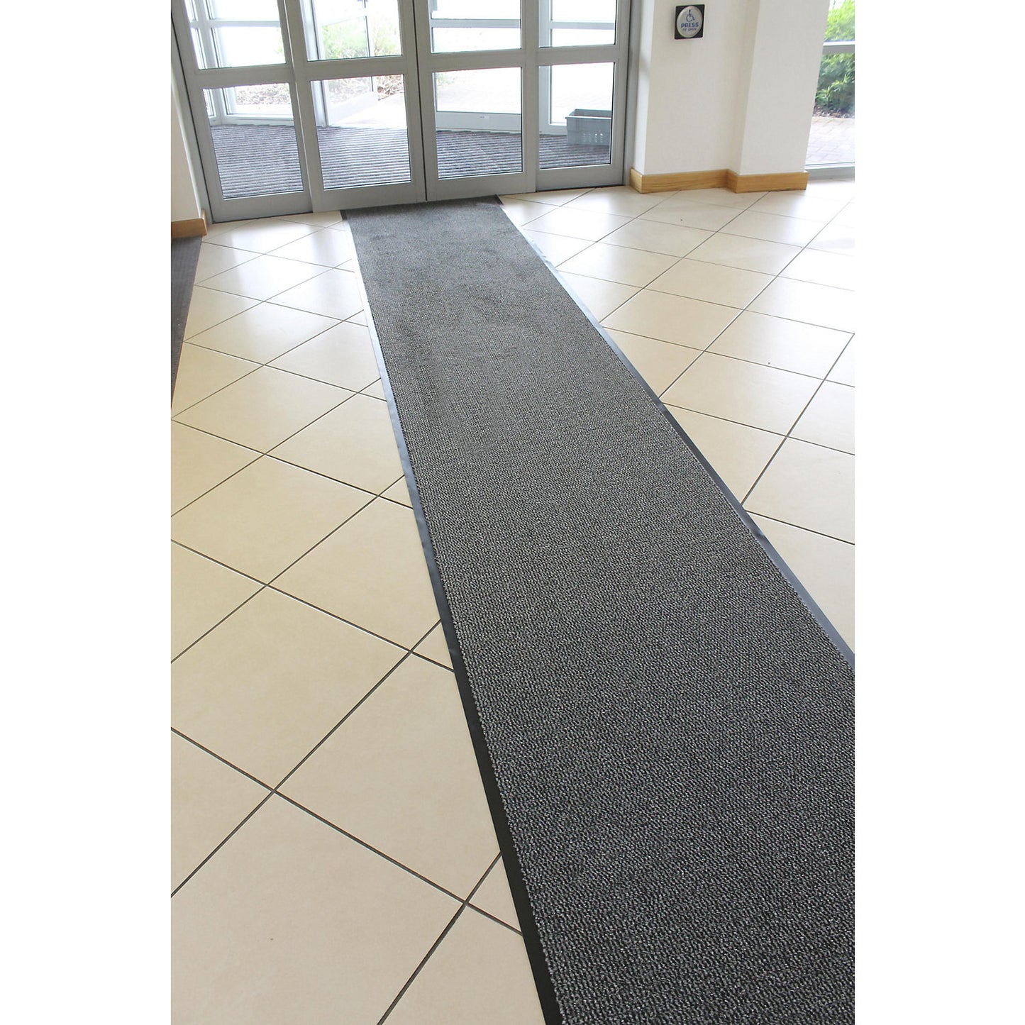 Entrance matting for indoor use, polypropylene pile, width 1200 mm, sold by the metre, black / brown.