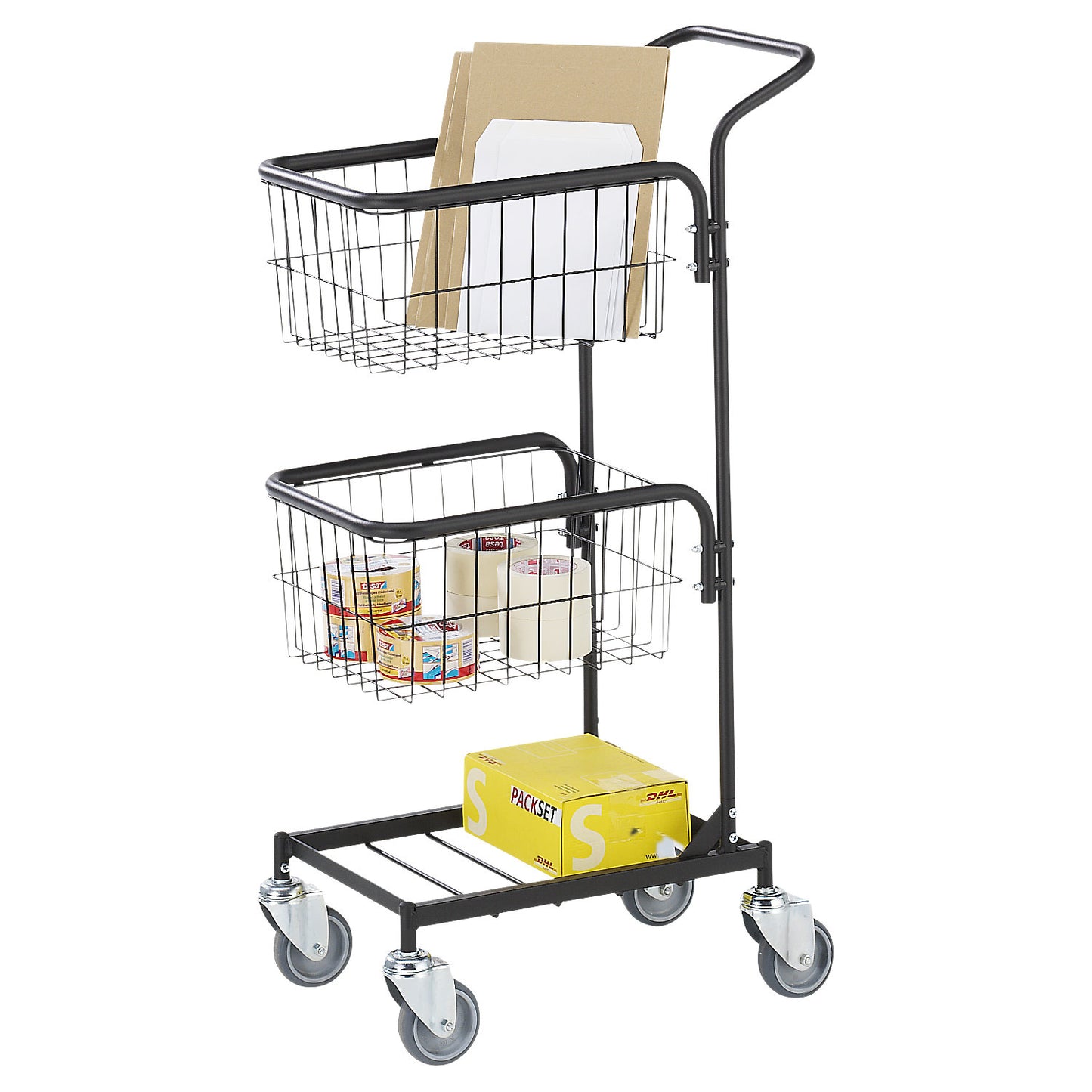 KOMPAKT office trolley, frame colour jet black, 4 swivel castors, wheel Ø 100 mm.