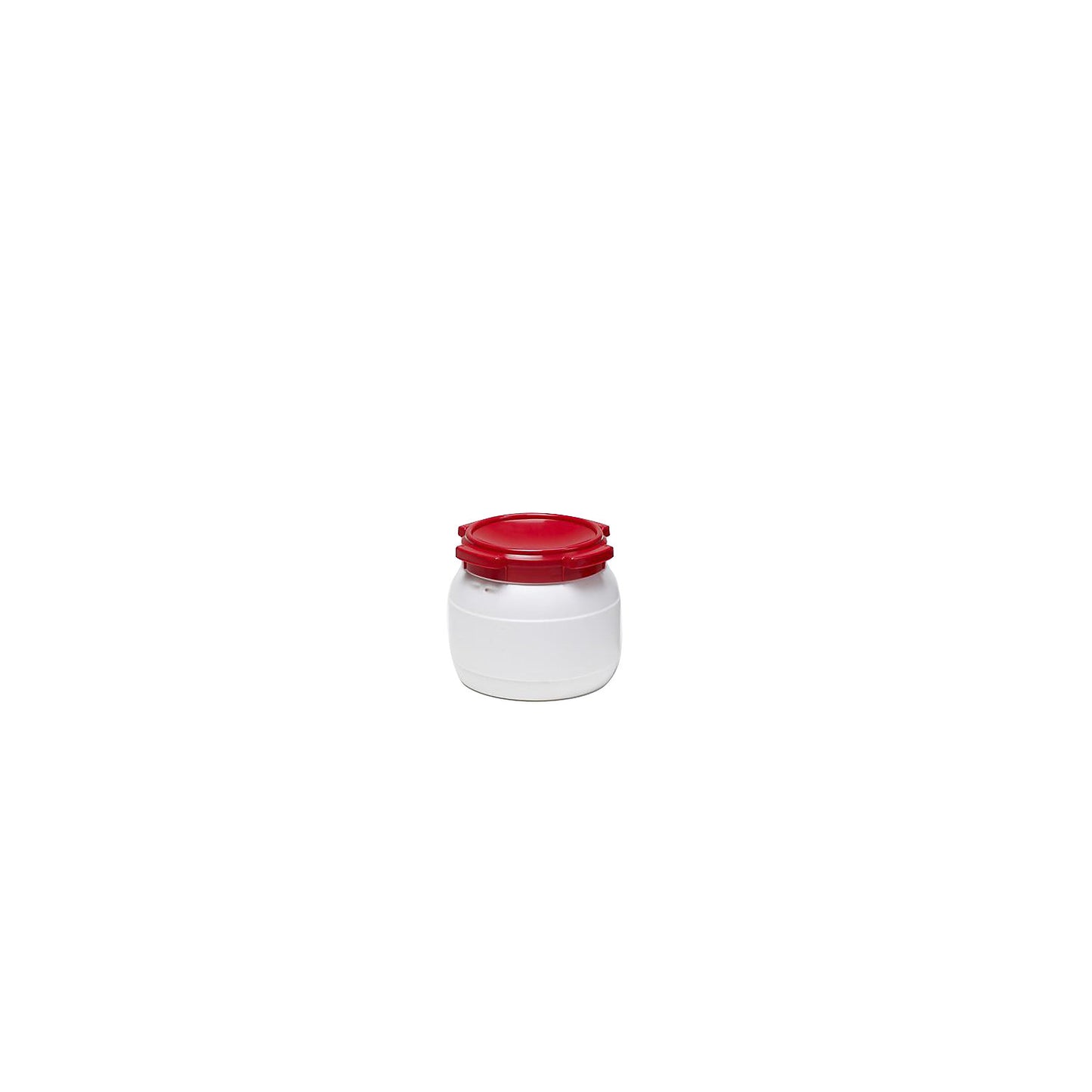 Wide neck drum with screw on lid, white / red, capacity 10 l, height 239 mm.