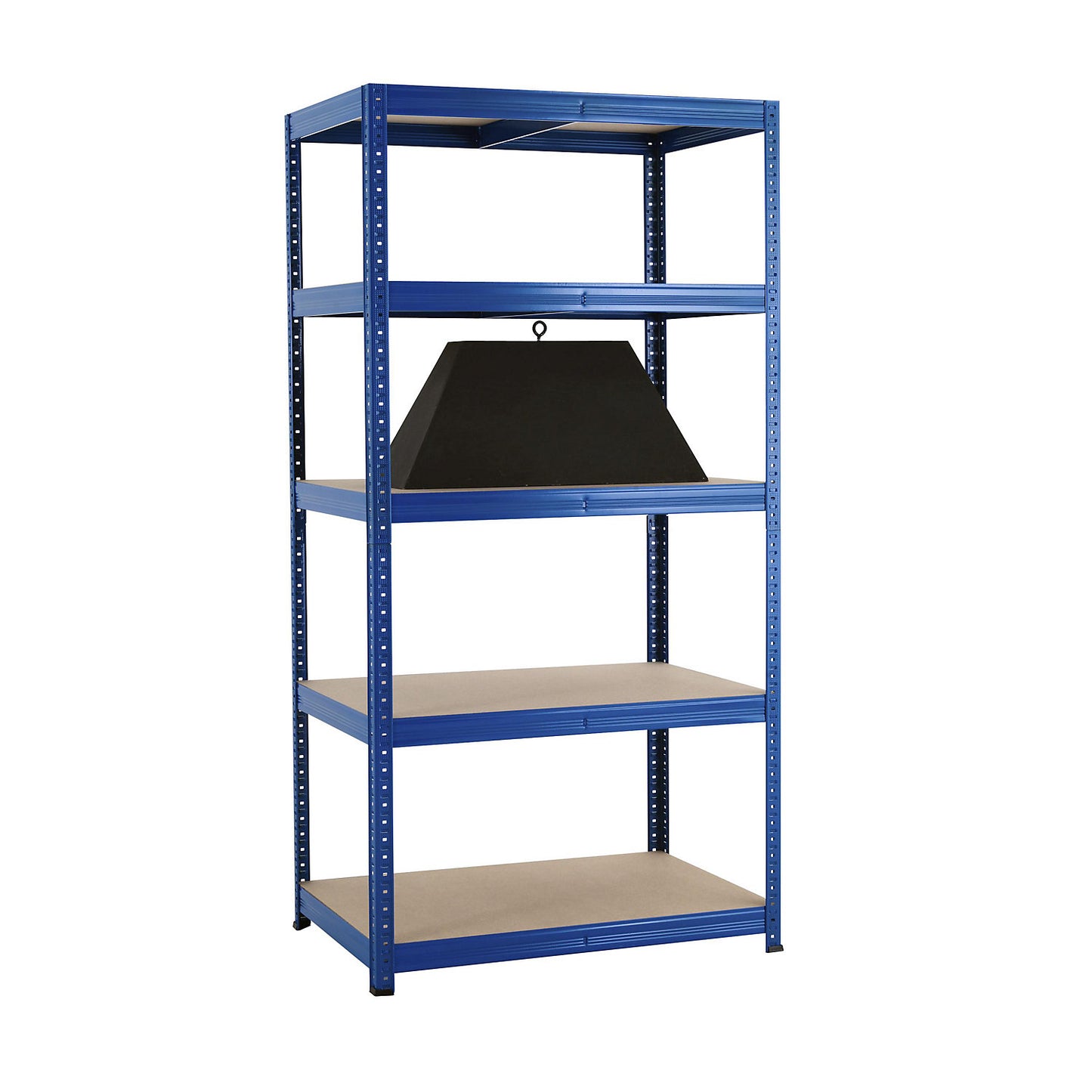 Boltless shelving unit, blue, 5 moulded chipboard shelves, max. load 265 kg, HxWxD 1780 x 900 x 600 mm.