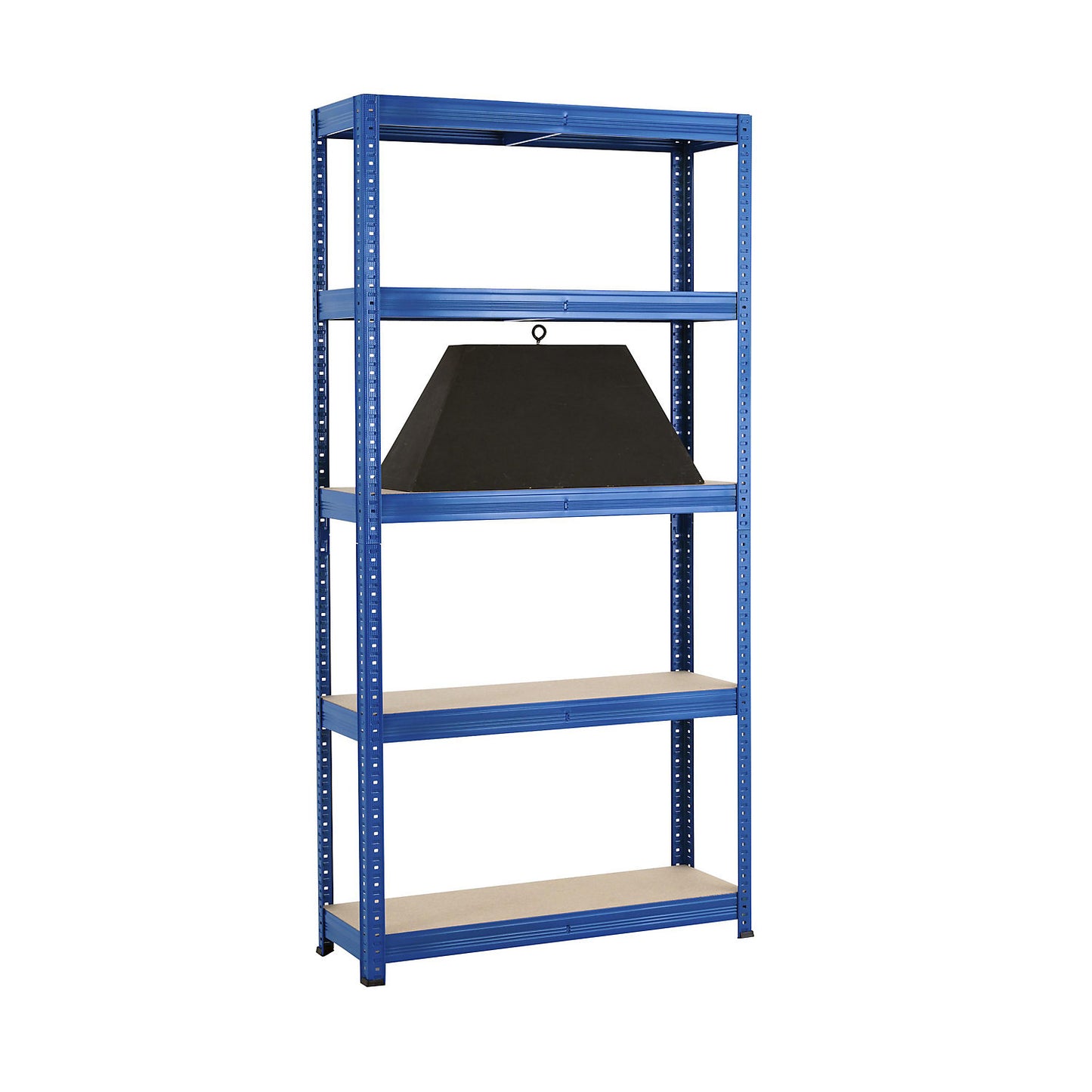 Boltless shelving unit, blue, 5 moulded chipboard shelves, max. load 265 kg, HxWxD 1780 x 900 x 300 mm.