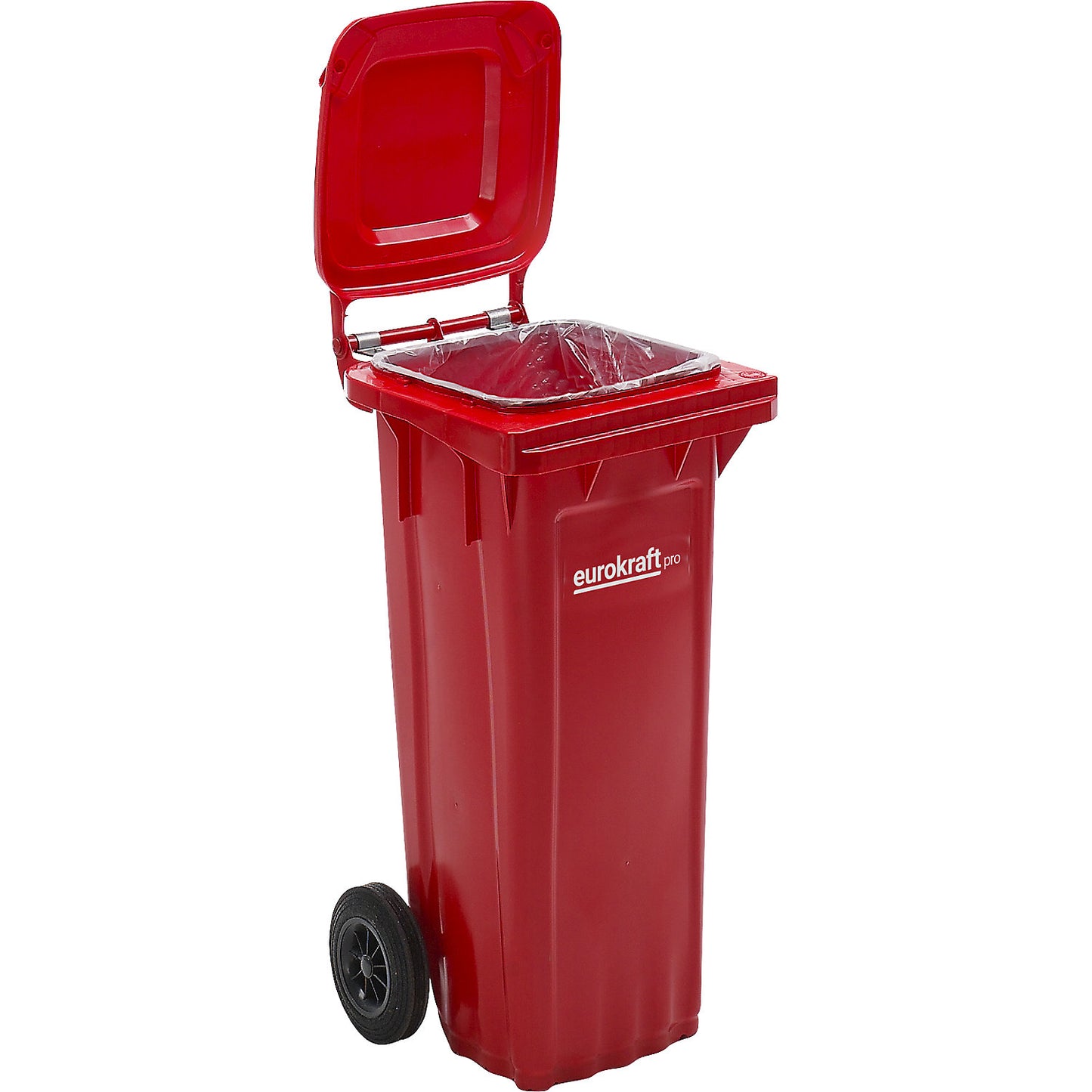 Plastic waste bin DIN EN 840, capacity 80 l, WxHxD 448 x 932 x 514 mm, red.