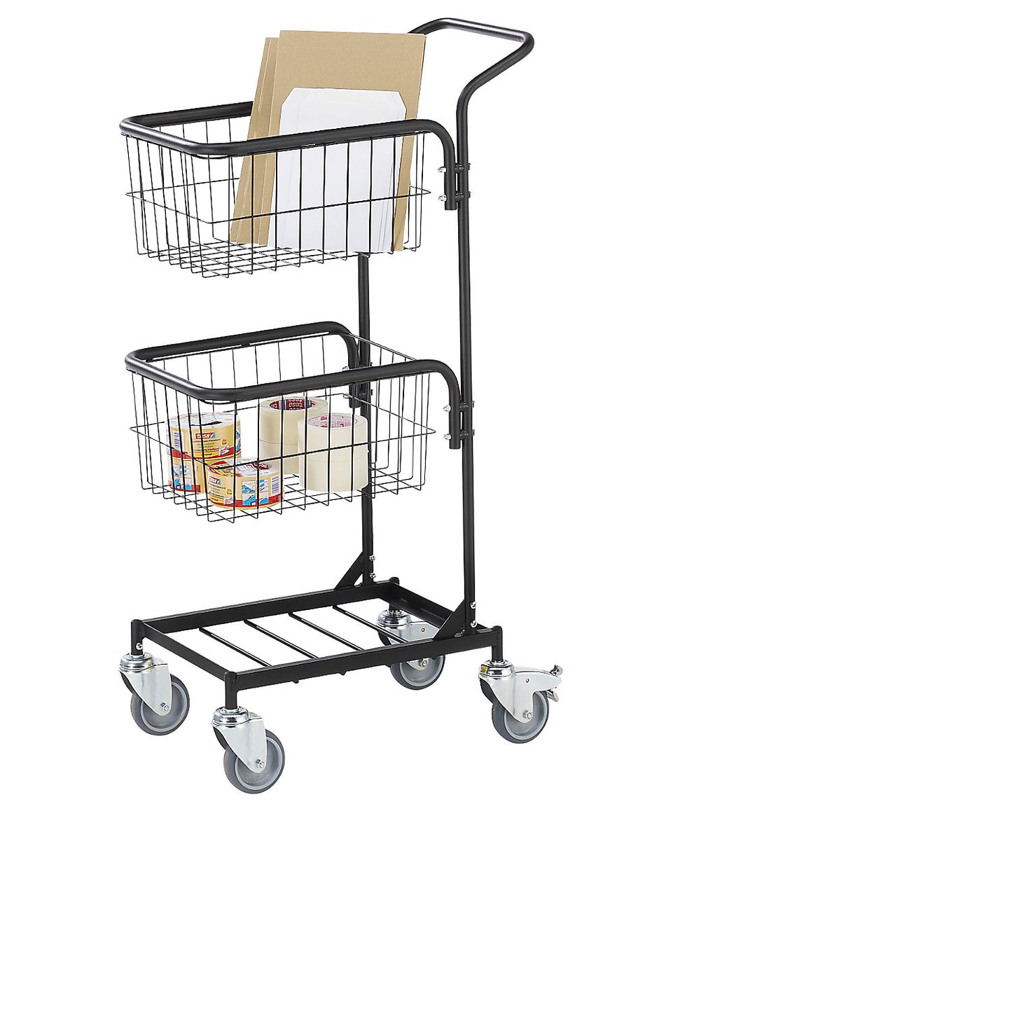 KOMPAKT office trolley, frame colour jet black, 4 swivel castors, 2 with double stops, wheel Ø 100 mm.