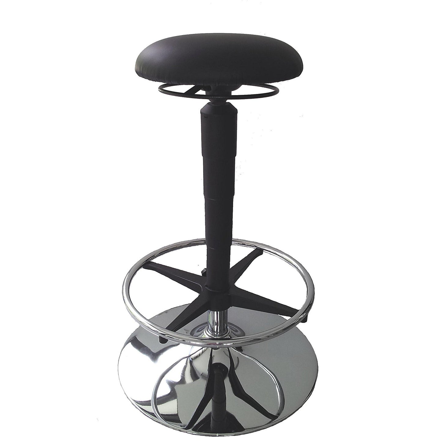 Stool, height adjustable, with foot ring, vinyl cover.