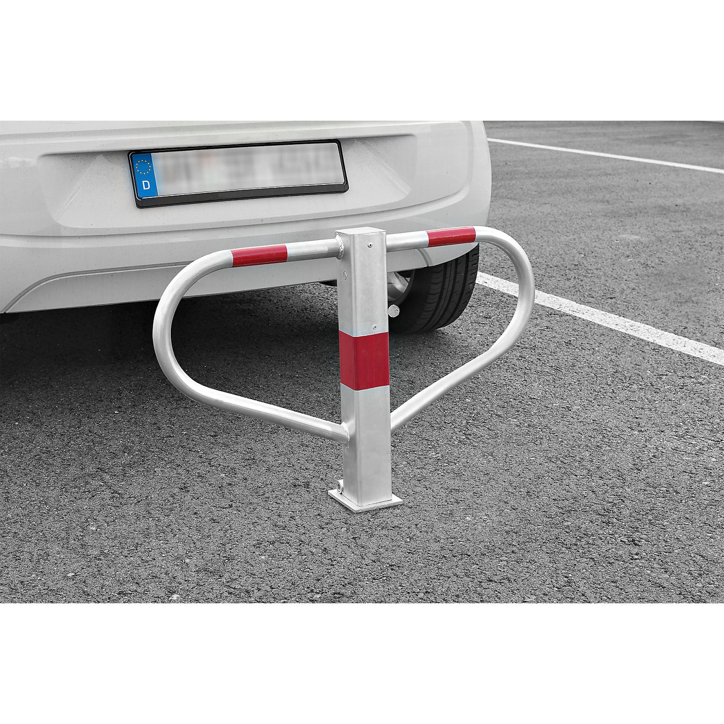 Parking barrier, tilting, individual key, for bolting in place.
