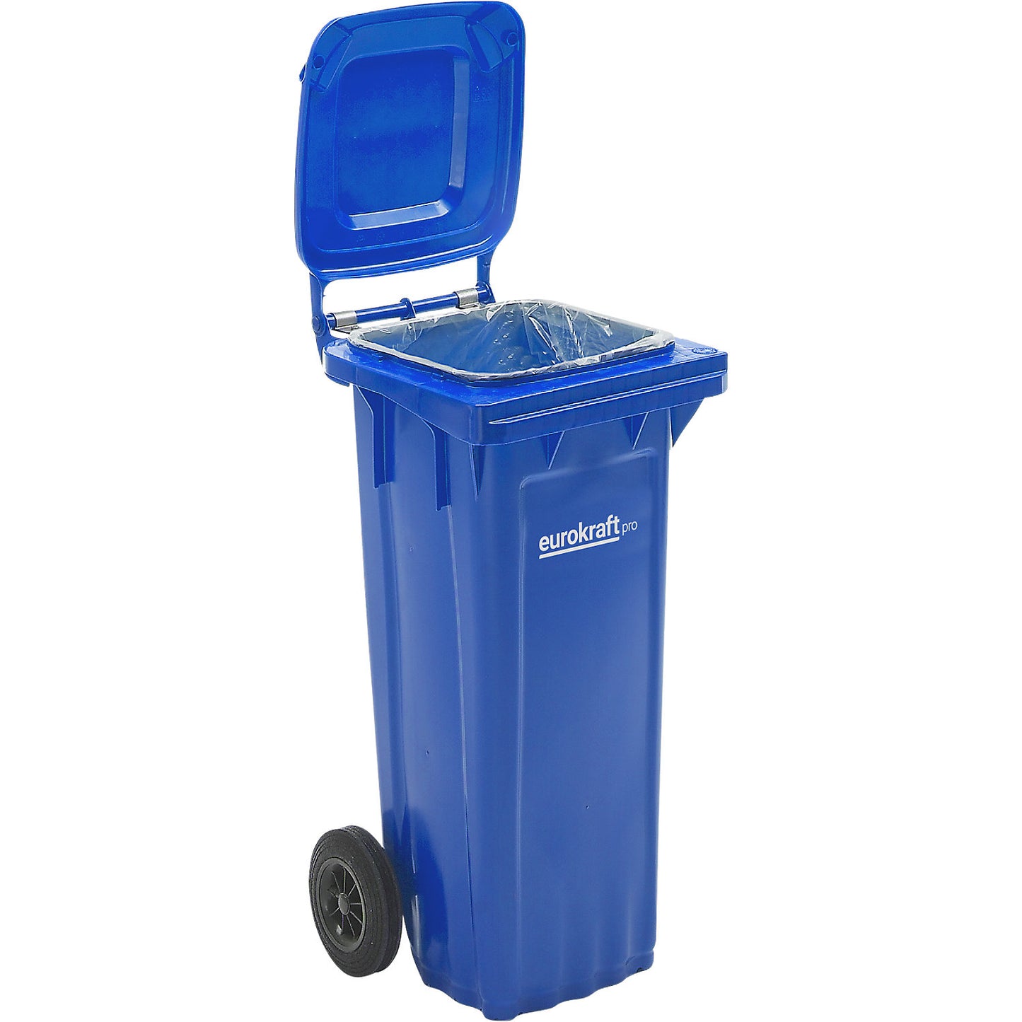Plastic waste bin DIN EN 840, capacity 80 l, WxHxD 448 x 932 x 514 mm, blue.