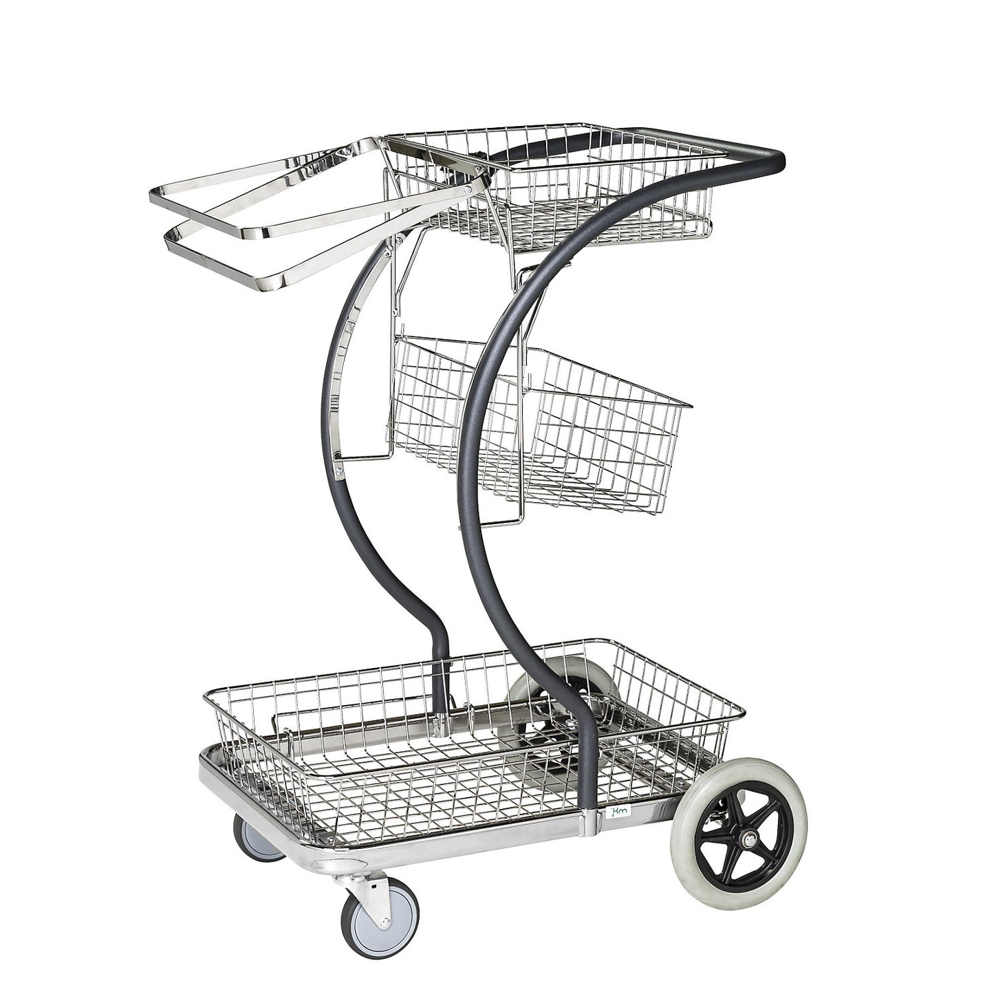 C-LINE platform and cleaning trolley, with baskets and waste sack holder, 2 swivel castors and 2 fixed castors.