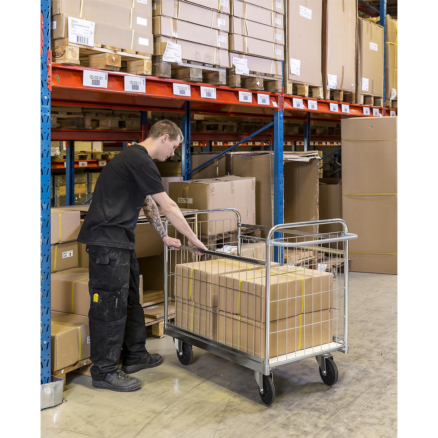 Zinc plated parcel trolley, HxWxD 1025 x 1190 x 650 mm, with stops.