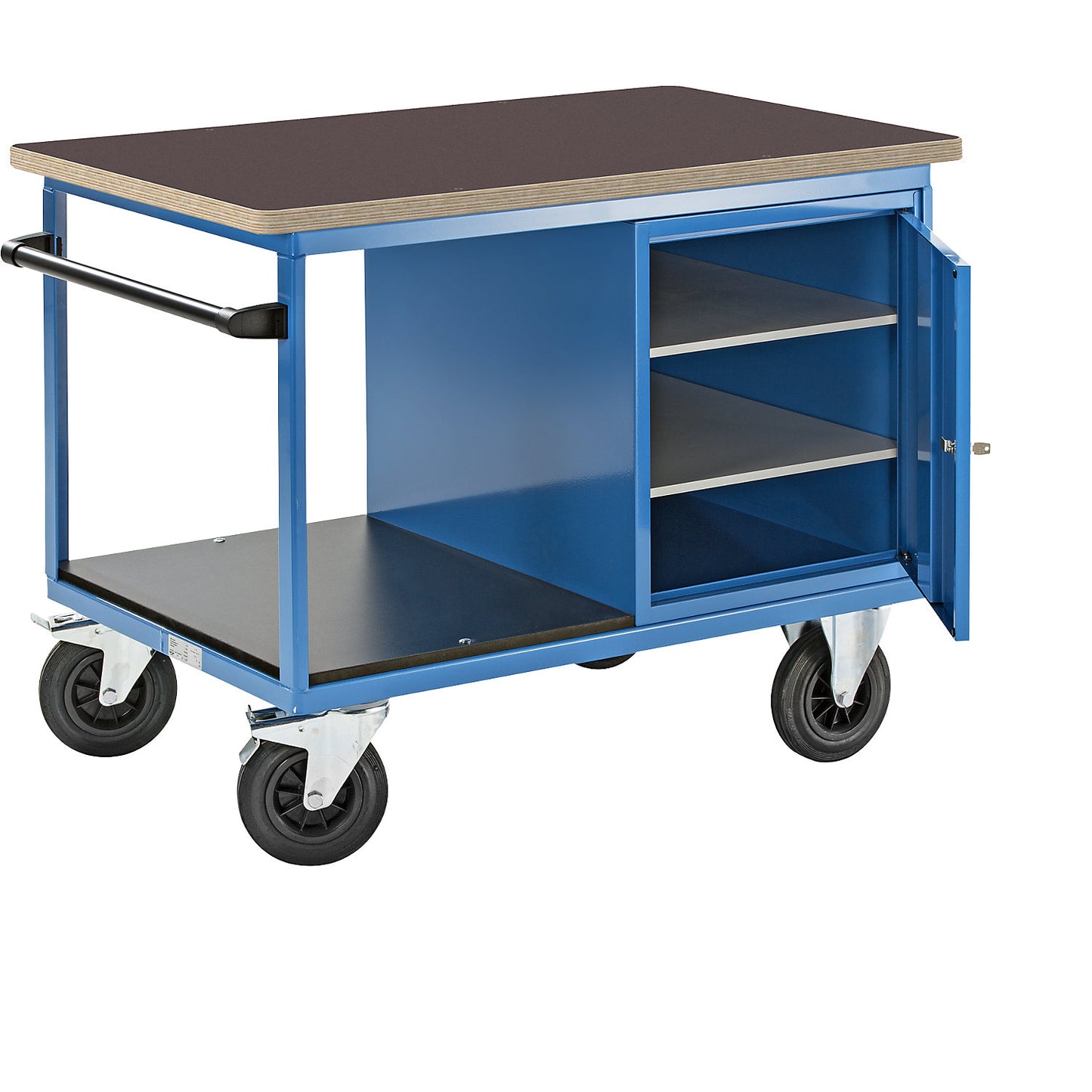 Assembly trolley, 1 cupboard on right, multiplex worktop.
