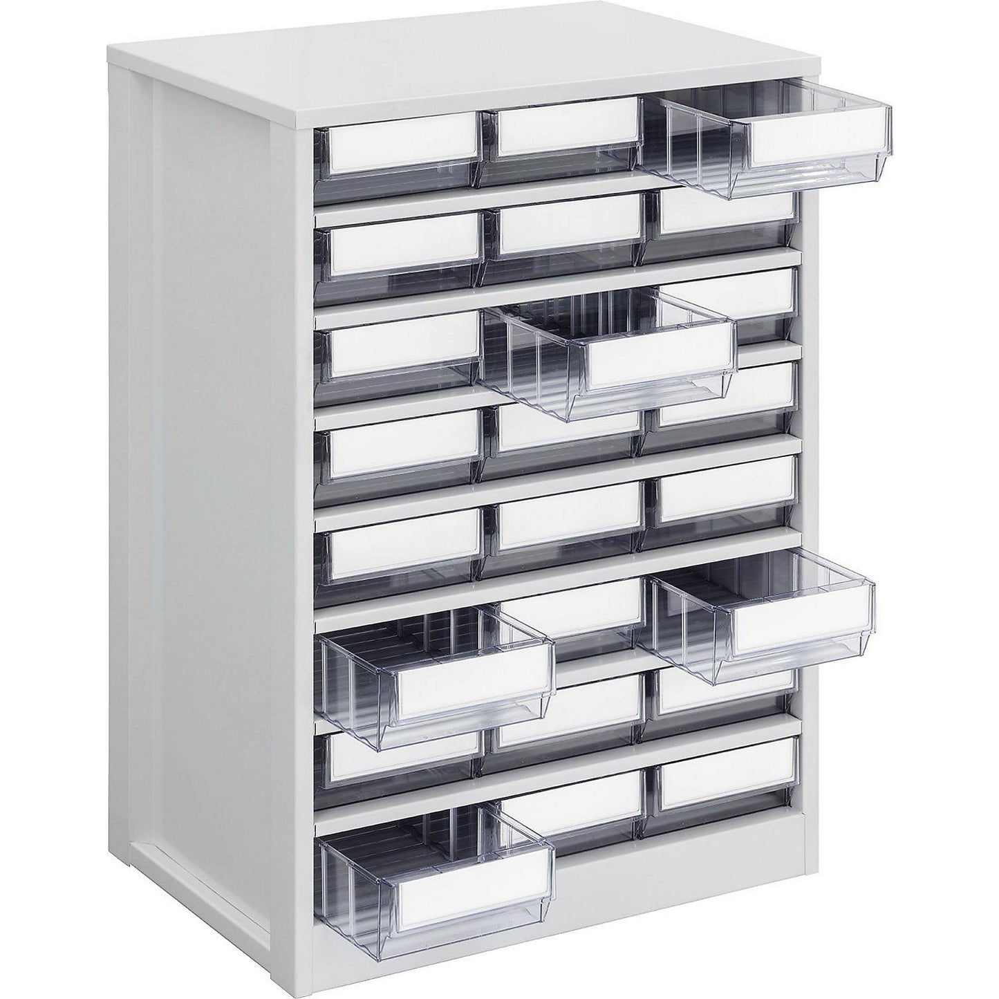 Drawer cabinet, max. housing load 240 kg, HxWxD 862 x 600 x 417 mm, 24 drawers, transparent drawers.