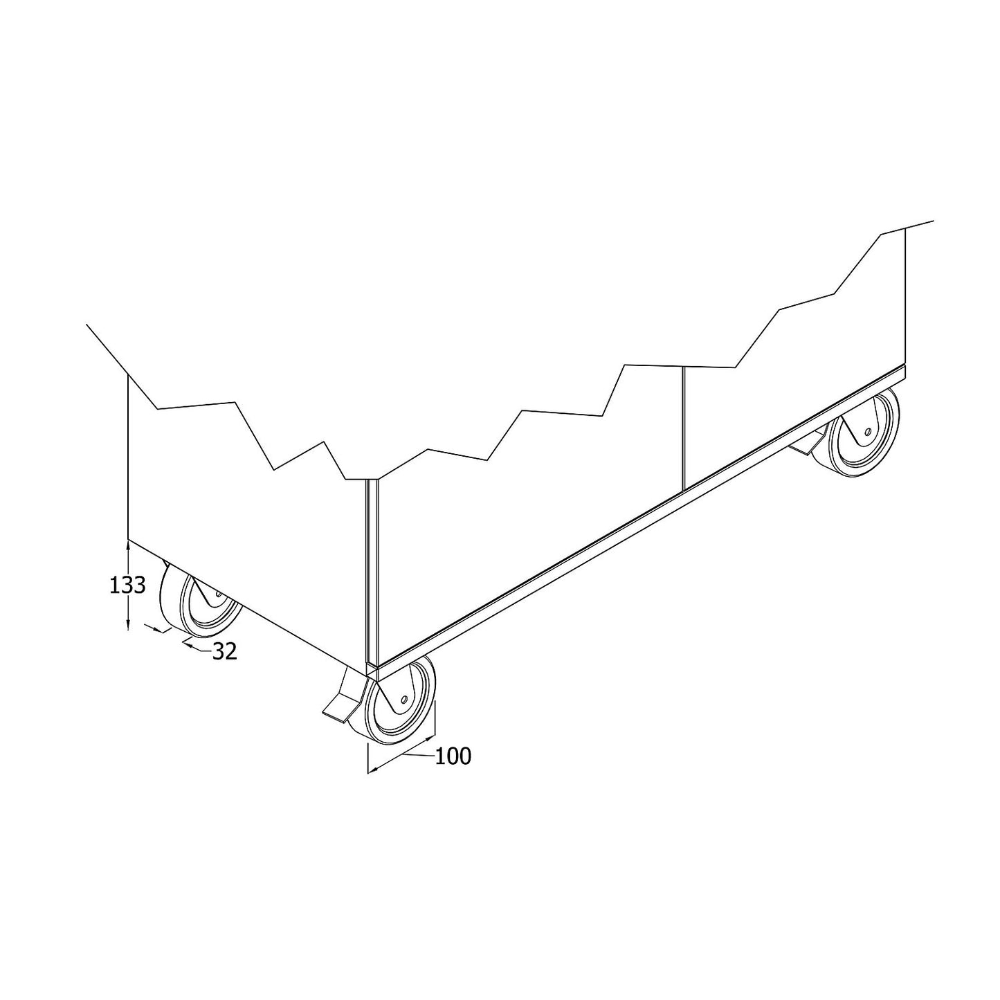 Wheel set for computer workstation, 4 swivel castors, wheel Ø 100 mm.